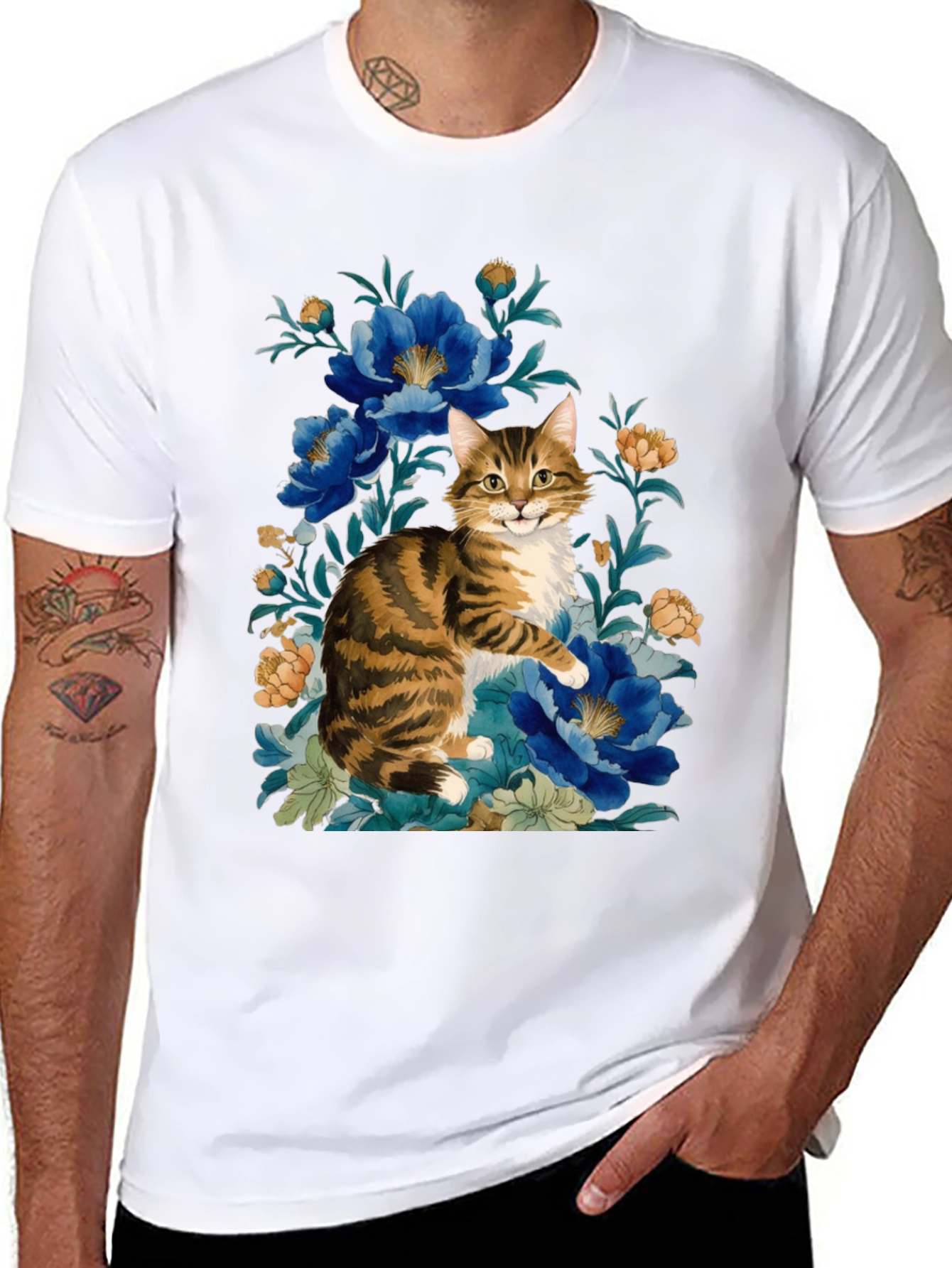 Black Floral Cat Graphic Tee - Soft Cotton Blend view 8