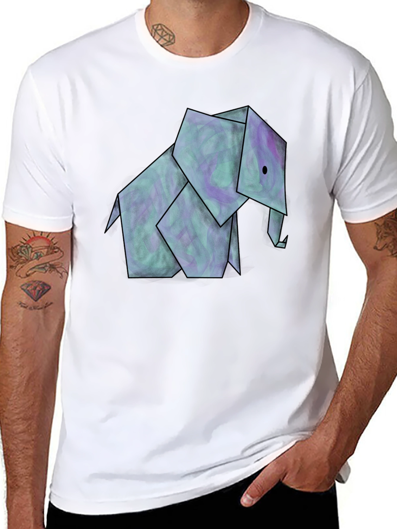 Black Origami Elephant Graphic Tee - Unique Design view 8
