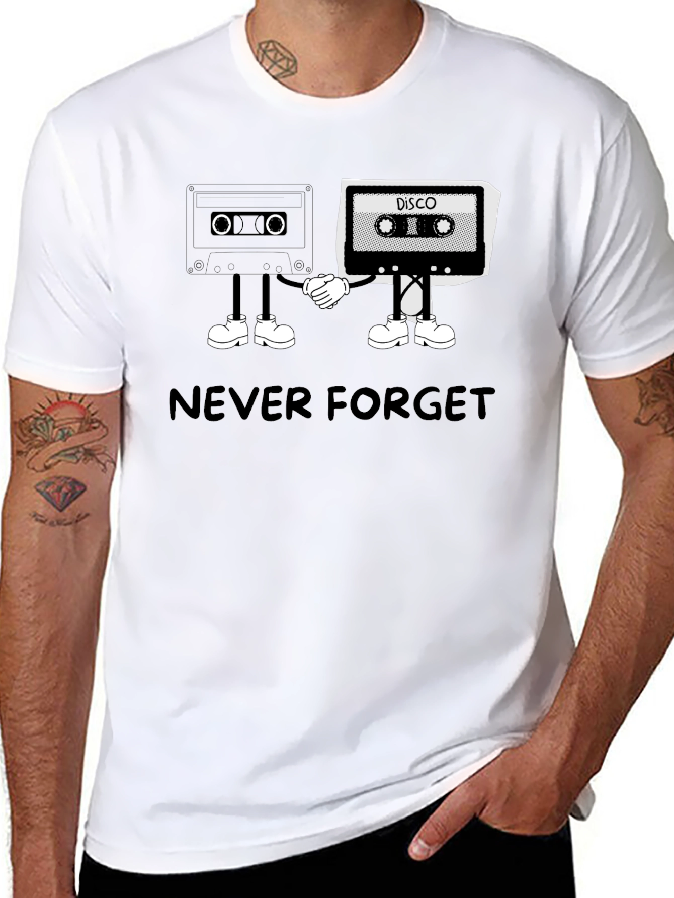 Black Retro Cassette Tape T-Shirt: Never Forget Disco! view 8