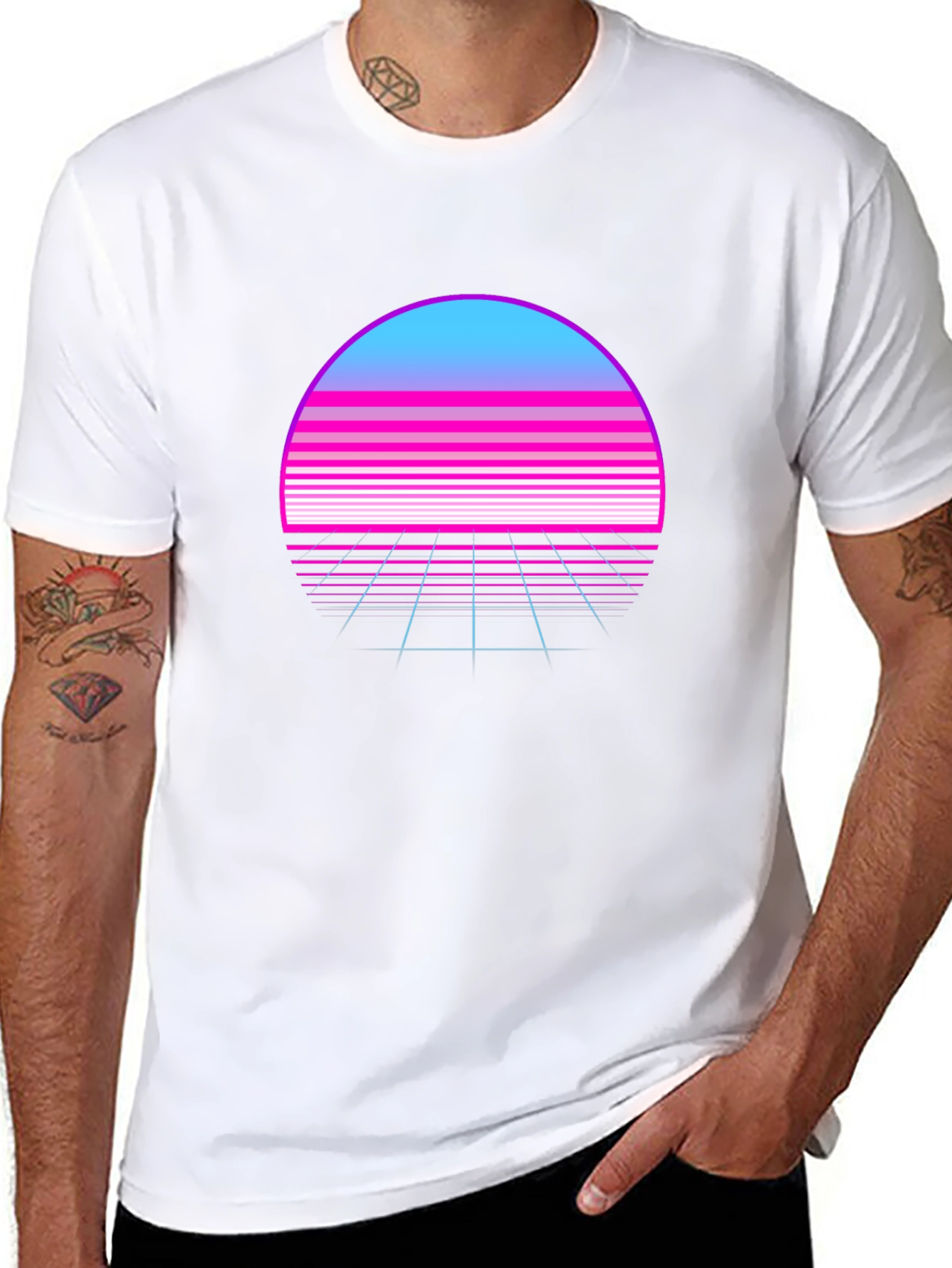 Black Retro Wave Sunset T-Shirt - Synthwave Style view 8