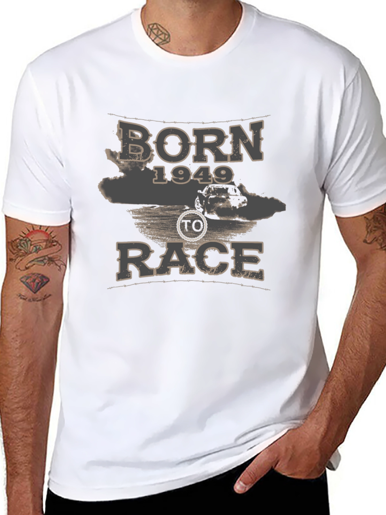 Black Born 1949 to Race T-Shirt - Vintage Car Design view 8