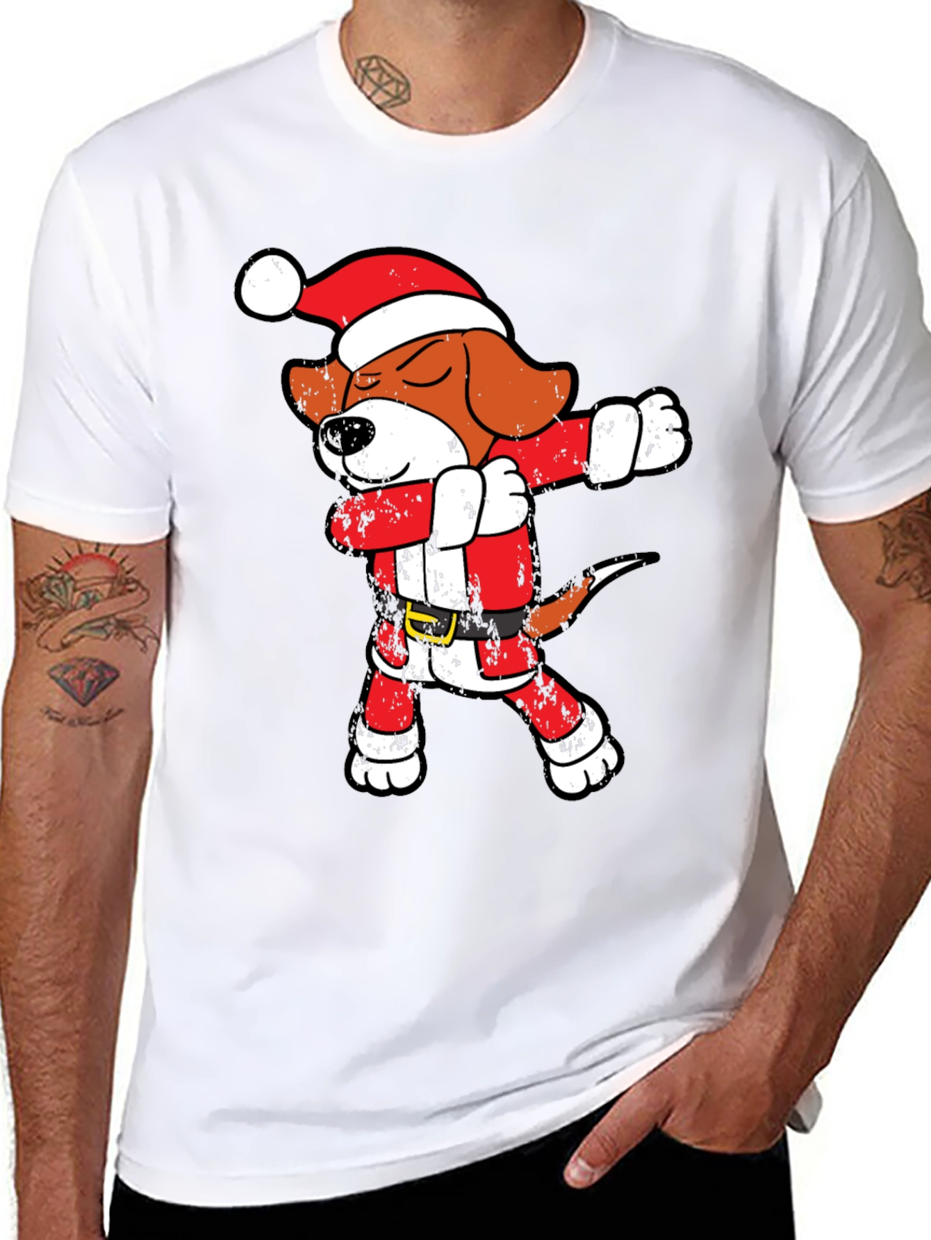 Black Dabbing Santa Beagle T-Shirt view 8