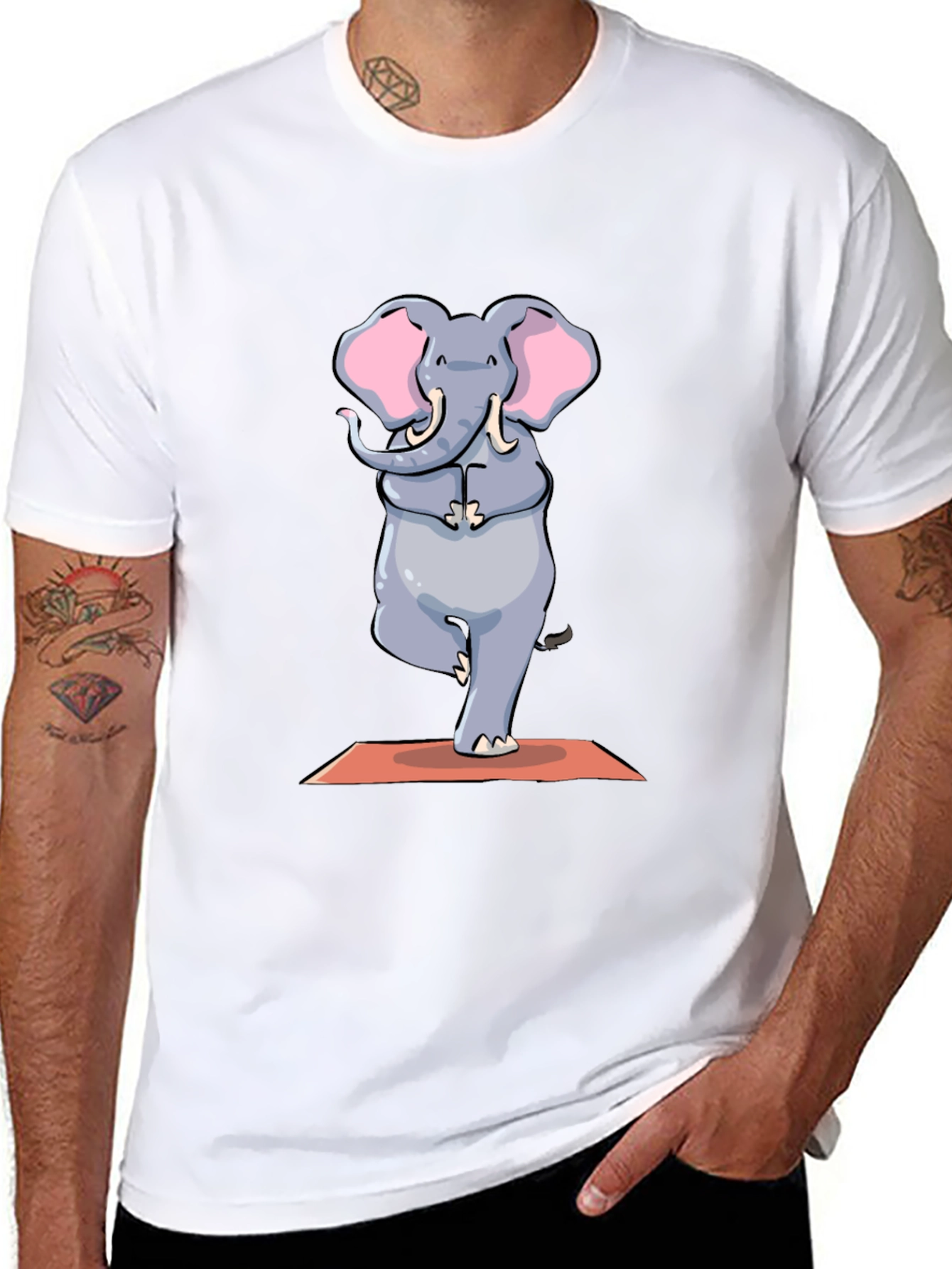 Black Yoga Elephant Graphic Tee - Black Cotton T-Shirt view 8