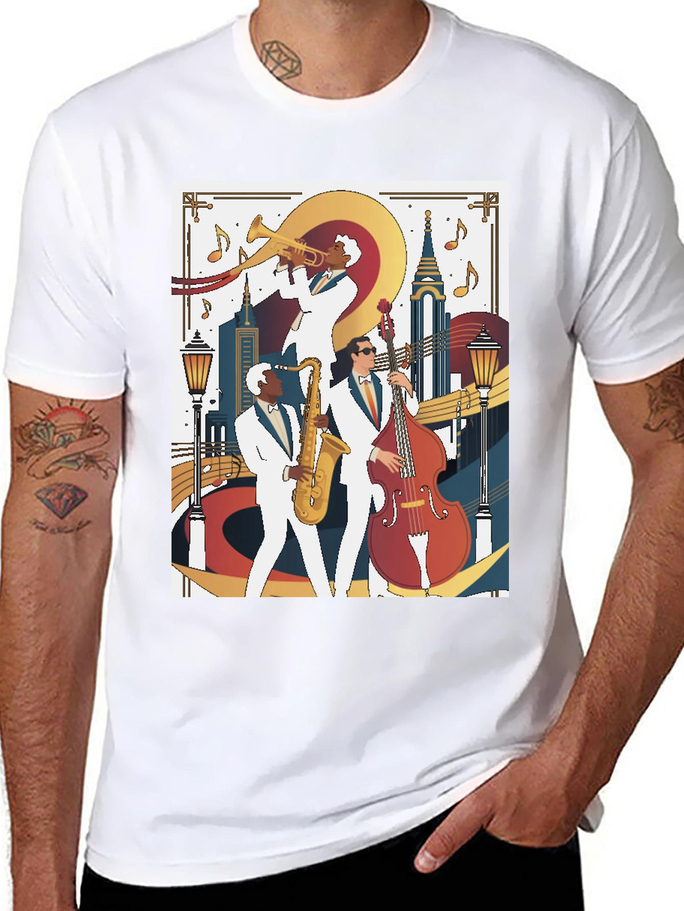 Black Jazz Band Graphic Tee - Vintage Music Lover T-Shirt view 8