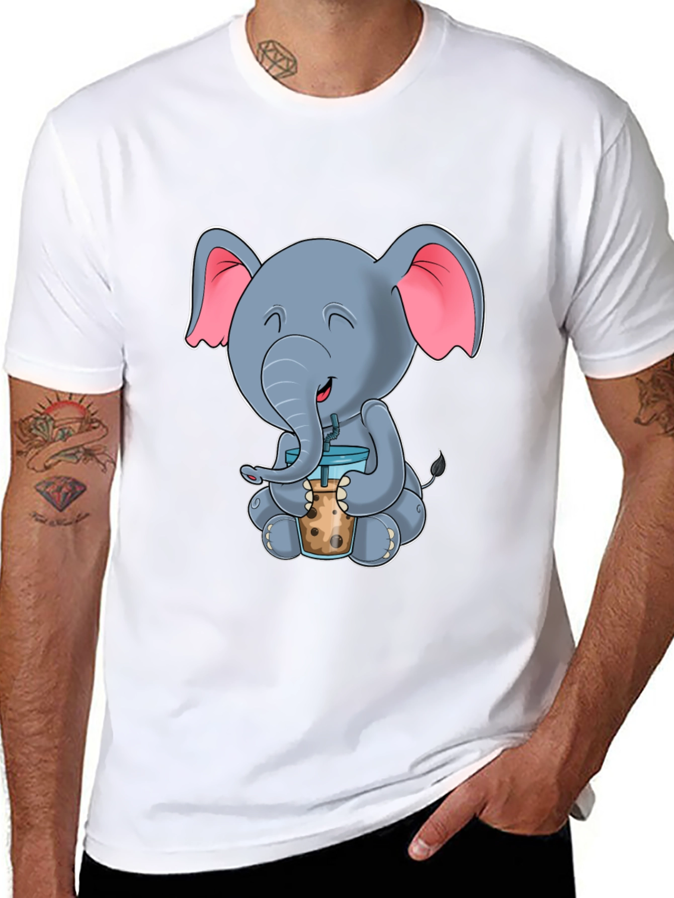Black Cute Elephant Bubble Tea Graphic Tee view 8