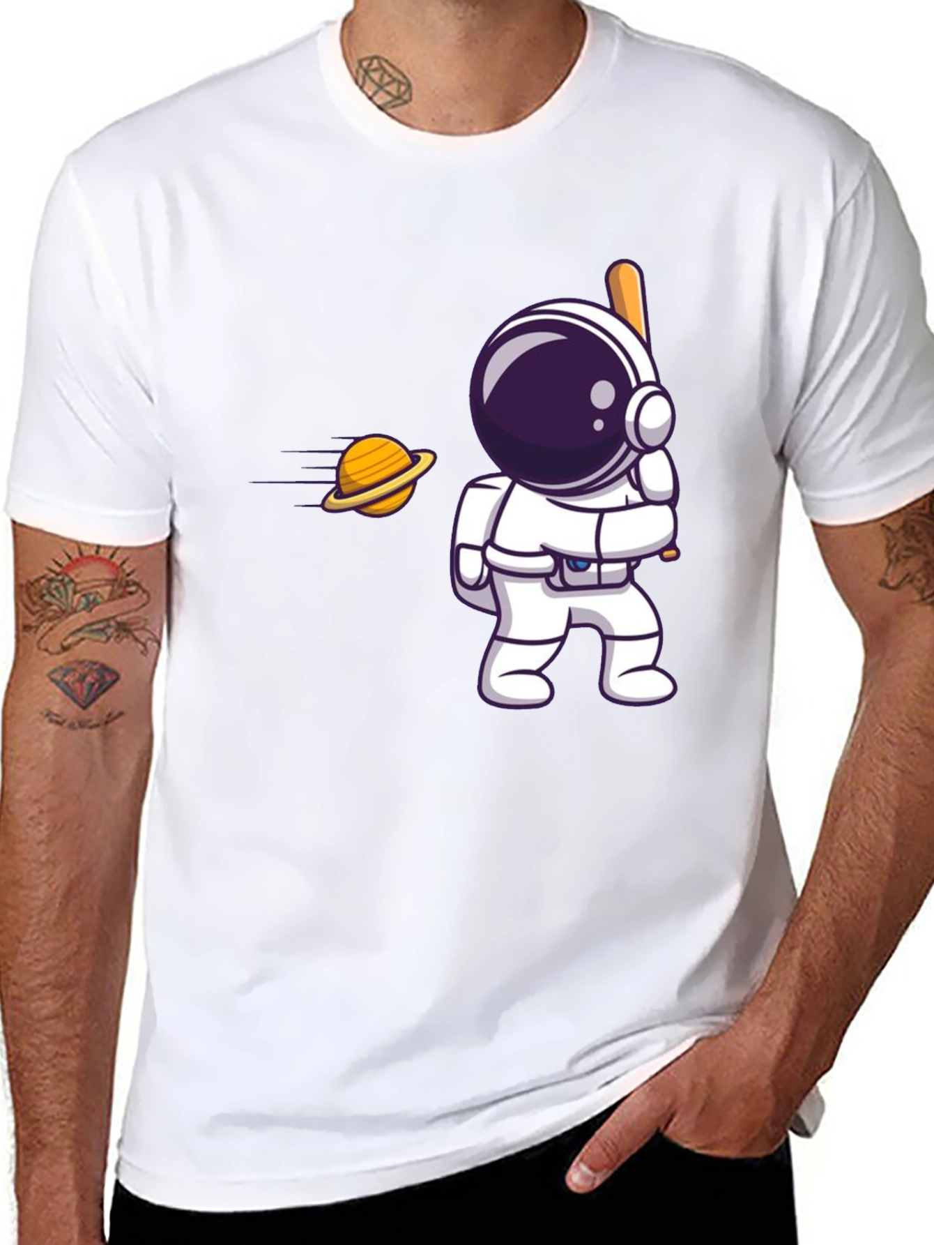 Black Astronaut Hitting Saturn T-Shirt view 8