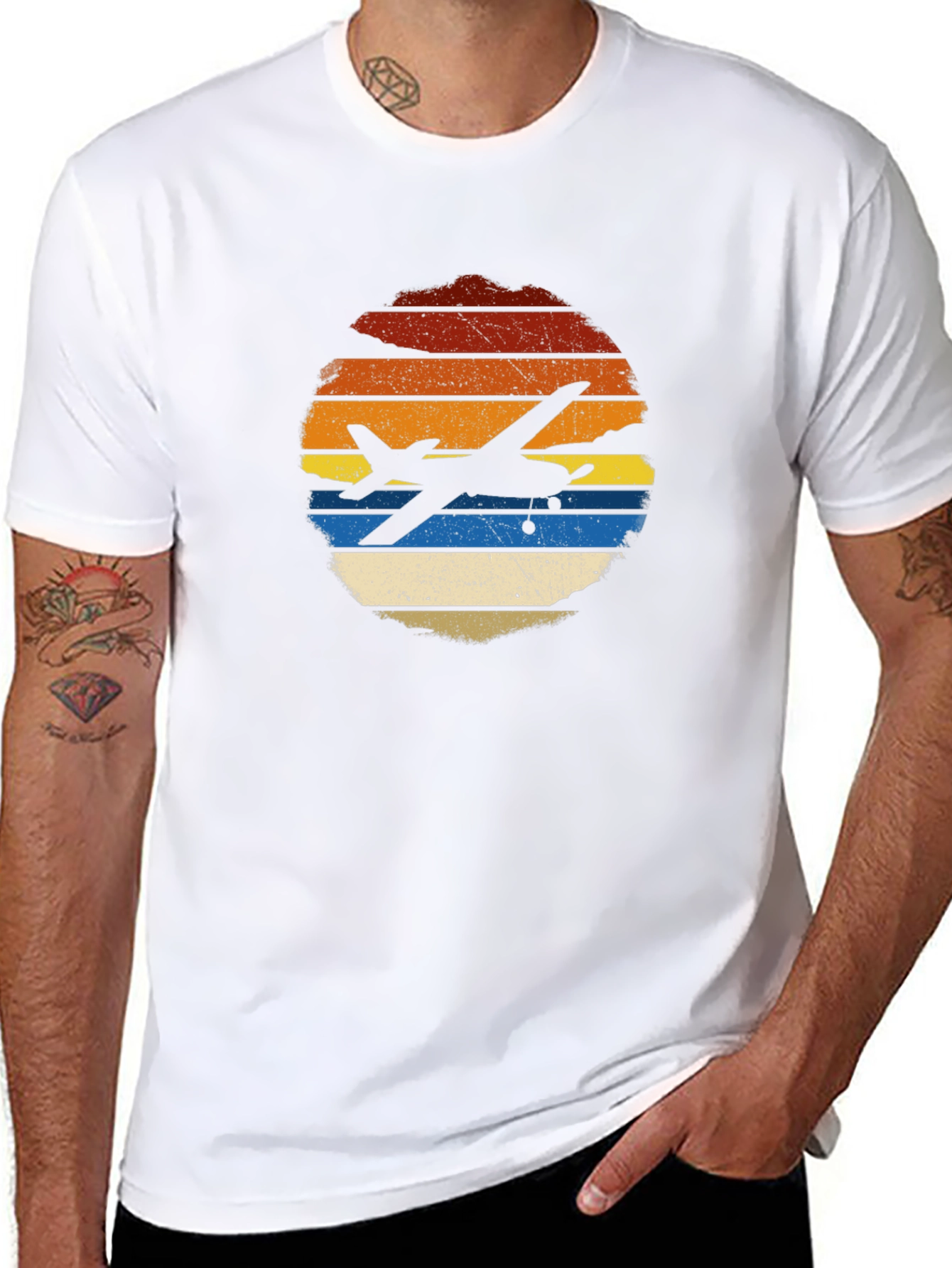 Black Retro Airplane Sunset T-Shirt view 8