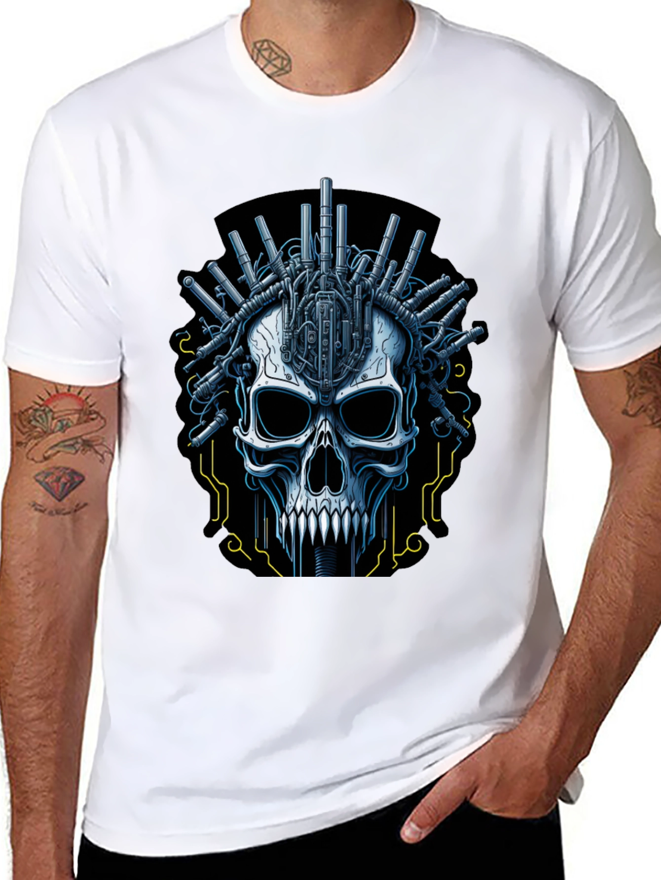 Black Cyberpunk Skull Graphic T-Shirt view 8