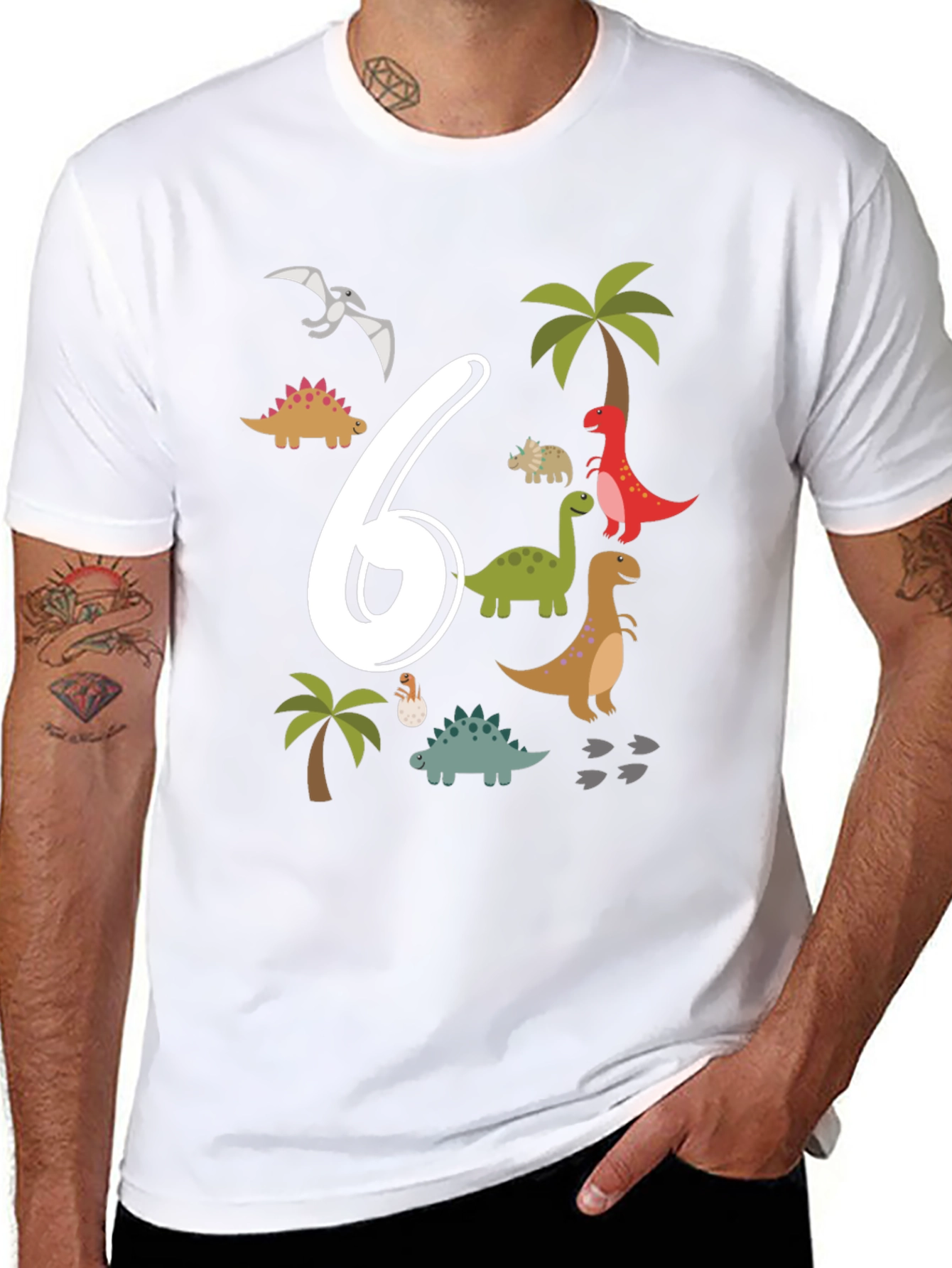 Black Dinosaur 6th Birthday T-Shirt view 8