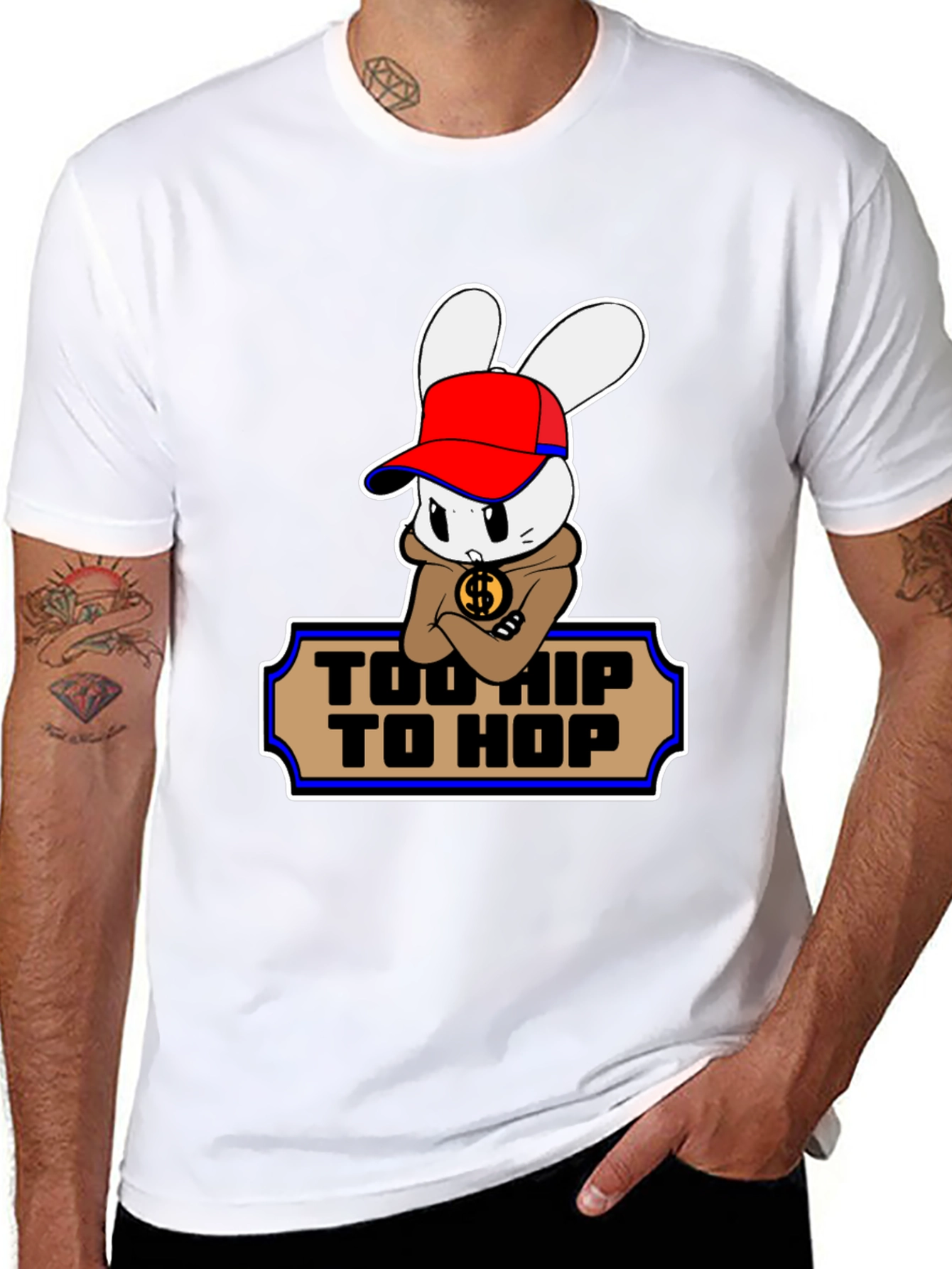 Black Too Hip To Hop Cartoon Bunny T-Shirt view 8