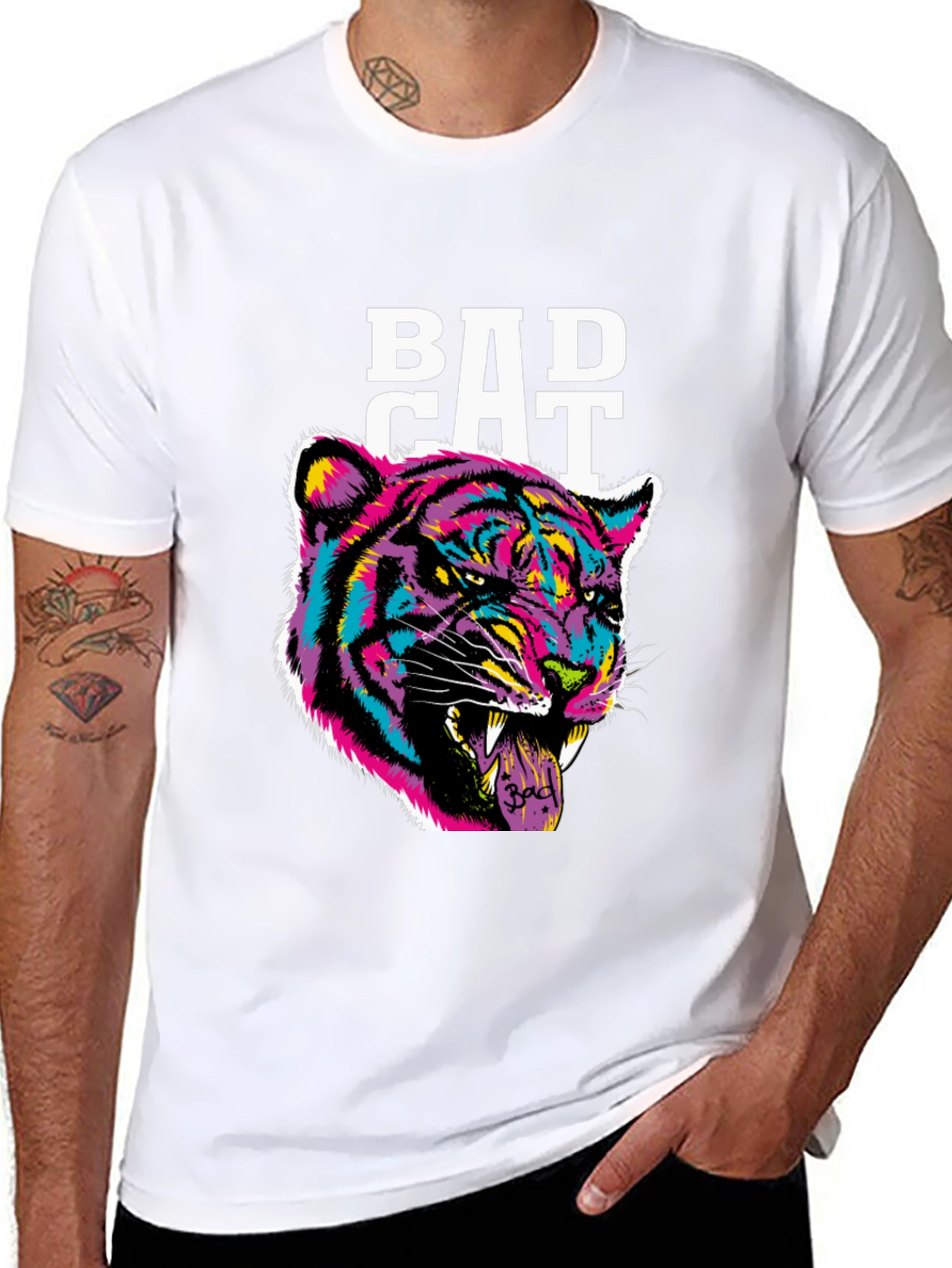 Black Bad Cat Graphic Print Tee - Black Cotton Blend view 8