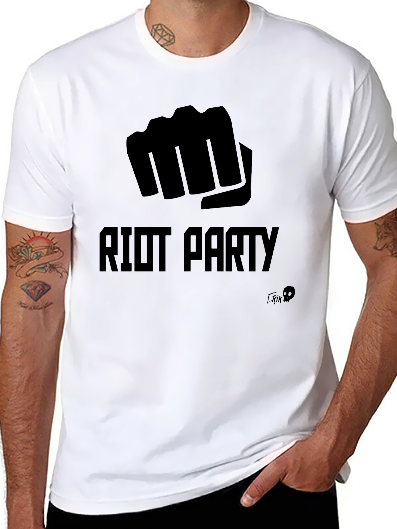 Black Riot Party Graphic Tee - Bold Fist Design view 8