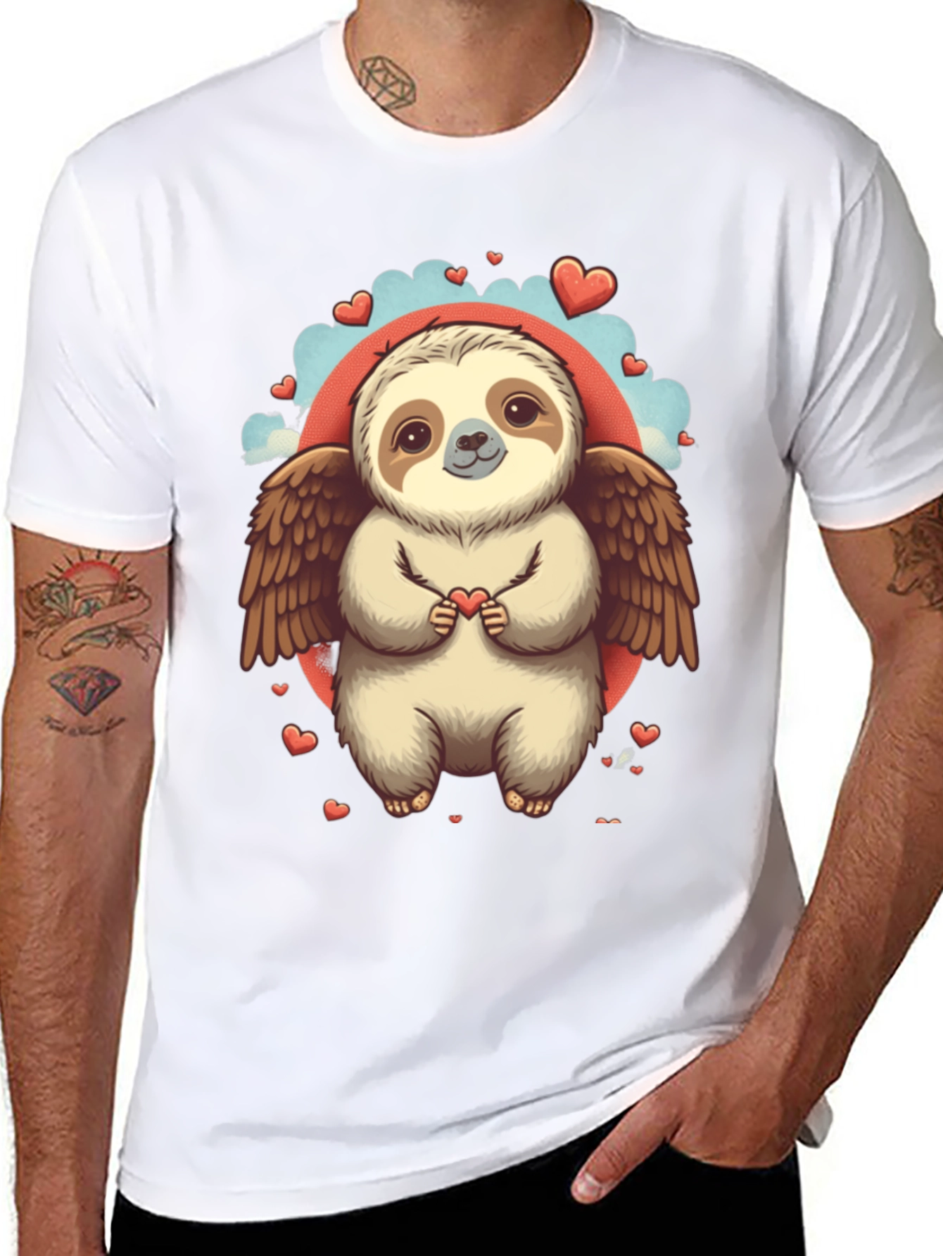 Black Sloth Angel Valentine's Day T-Shirt view 8