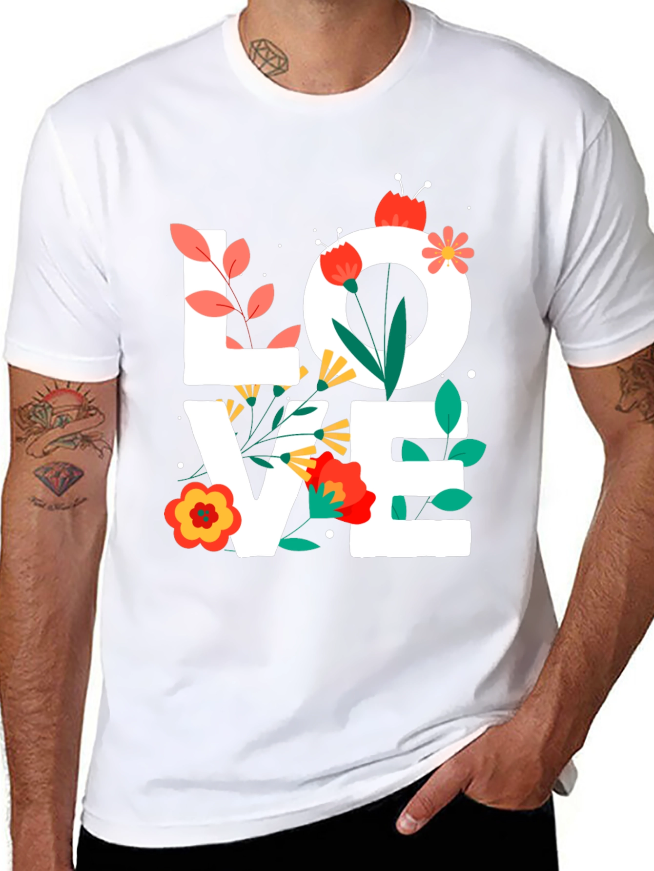 Black Floral LOVE Graphic Tee - Trendy Unisex Shirt view 8