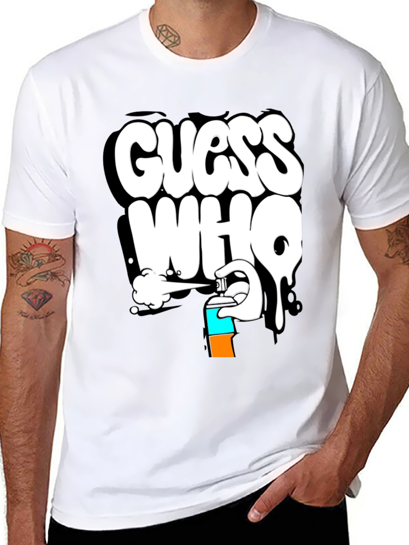 Black Guess Who Graffiti T-Shirt - Black Cotton Graphic Tee view 8