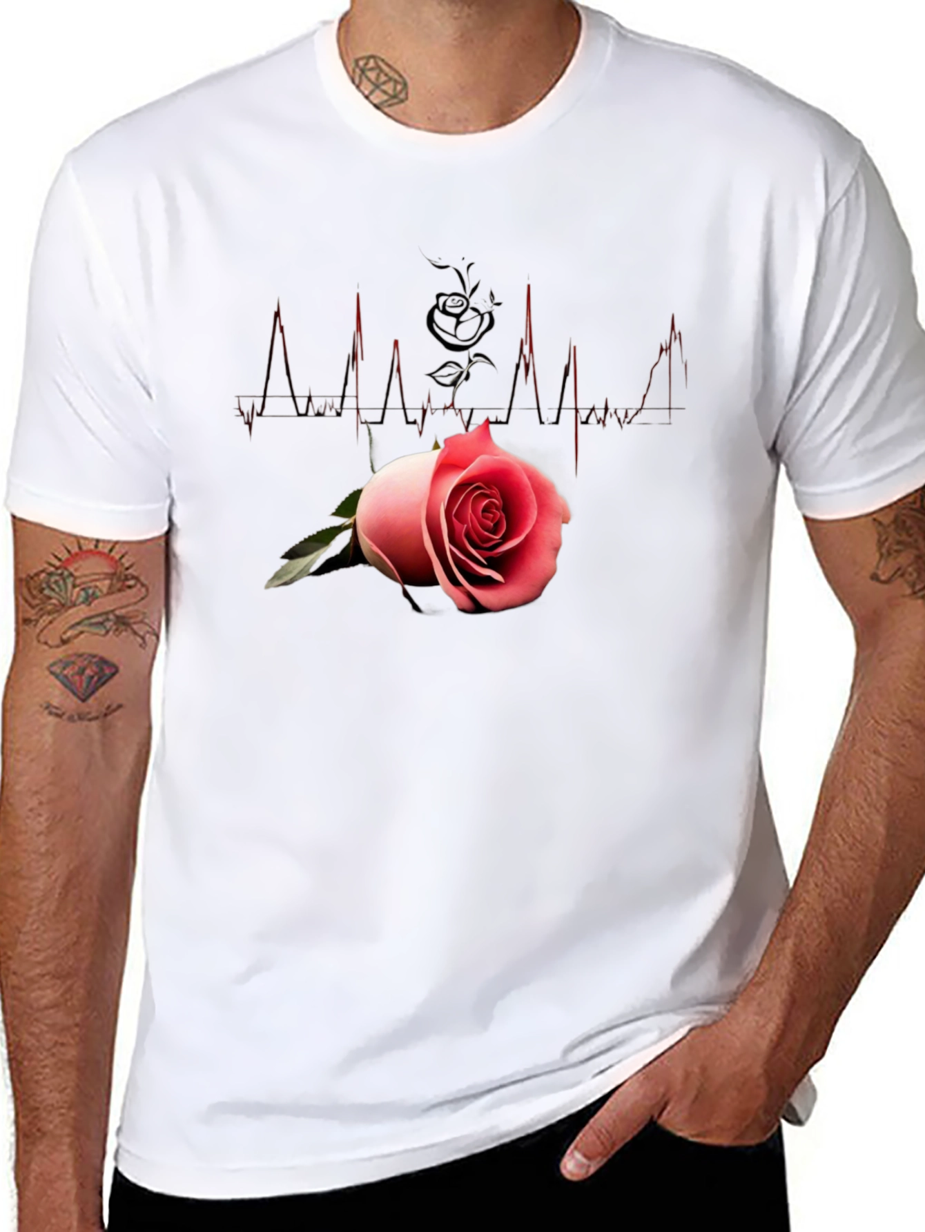 Black Rose Heartbeat Graphic Tee - Romantic Style view 8