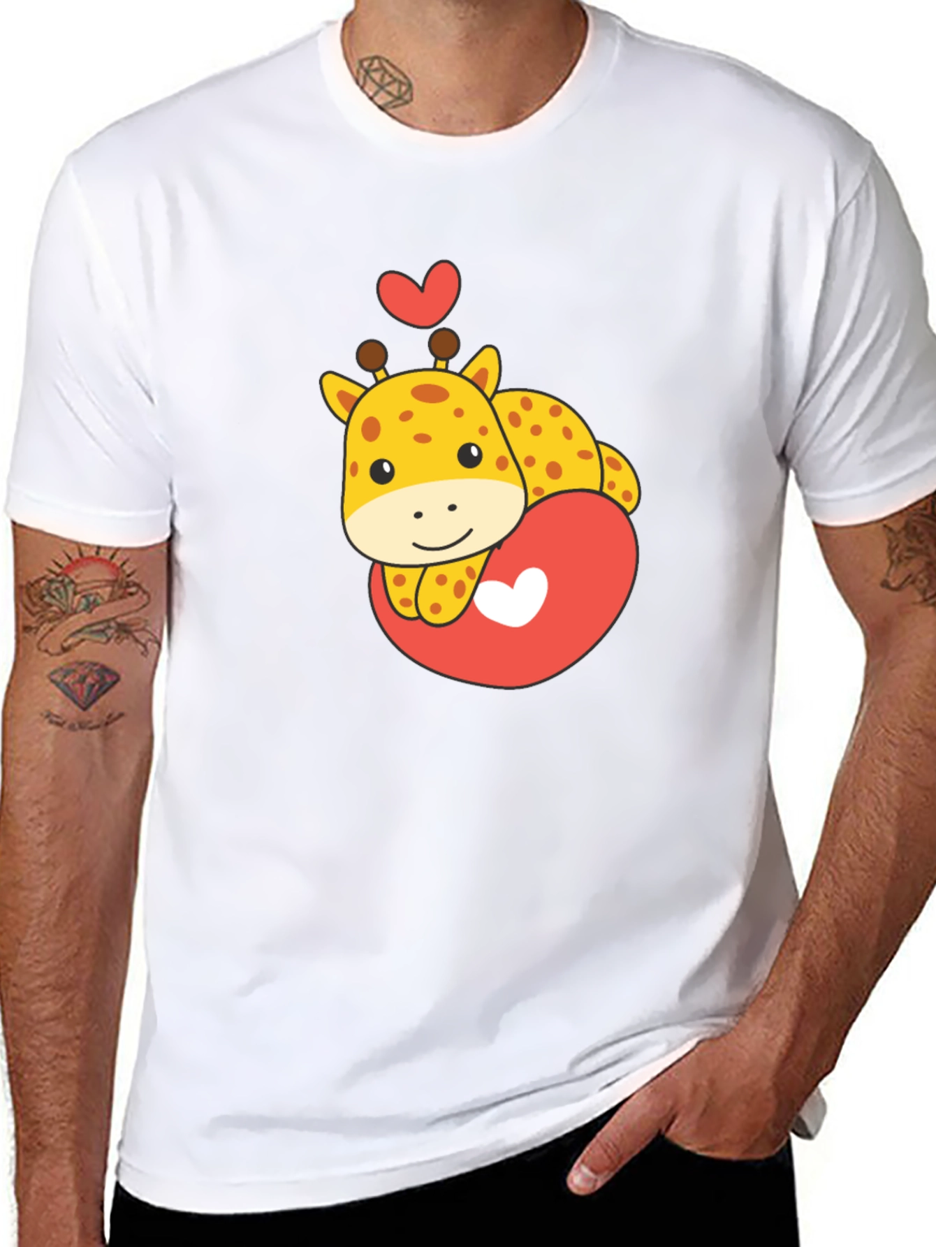 Black Cute Giraffe Heart Graphic Tee - Black T-Shirt view 8