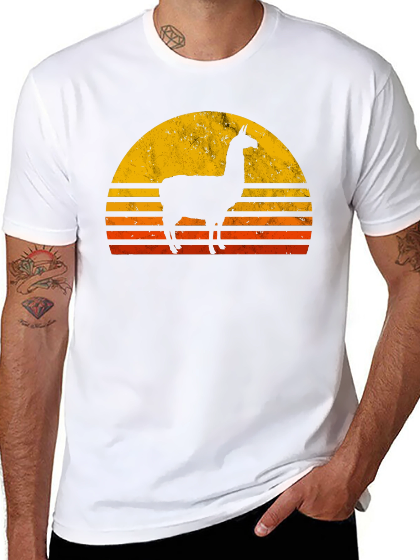 Black Llama Sunset Graphic T-Shirt - Retro Style view 8