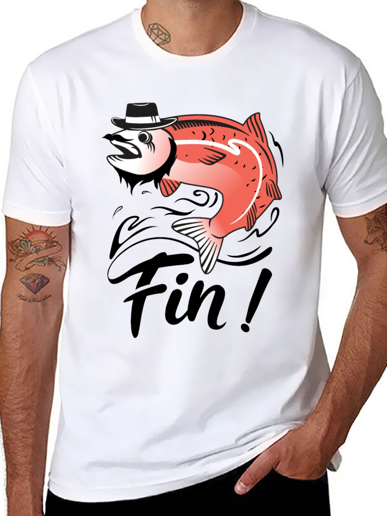 Black Fin! Gangster Fish Graphic T-Shirt - Black Cotton Tee view 8