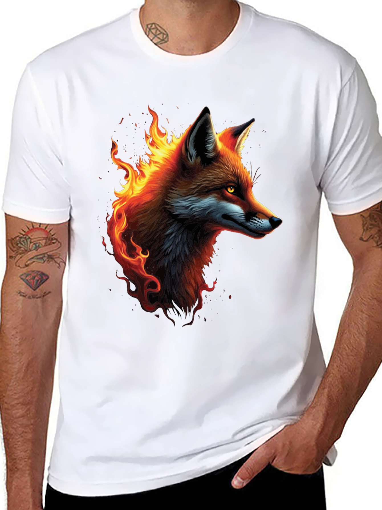 Black Fiery Fox Graphic Tee - Cool Animal T-Shirt view 8
