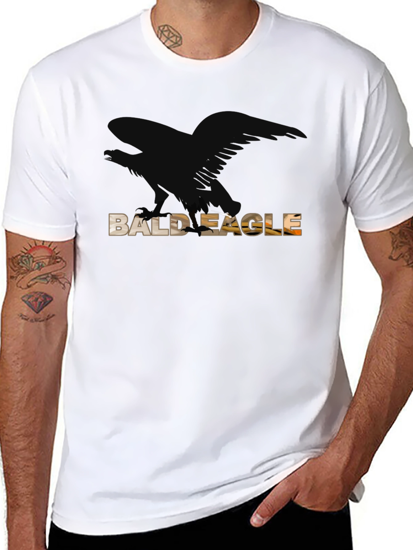 Black Bald Eagle Graphic Tee - Black Cotton Blend view 8