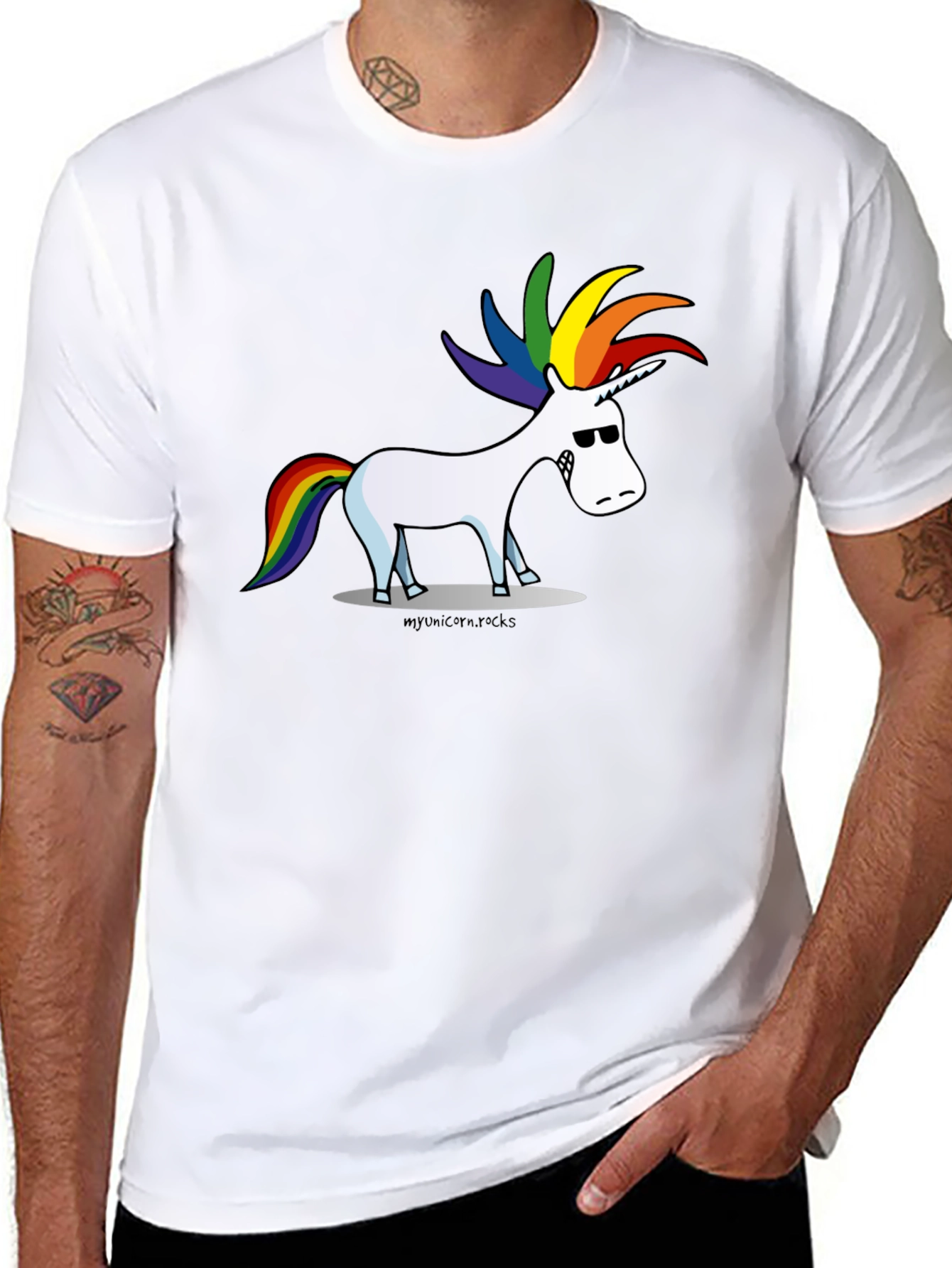 Black Cool Cartoon Unicorn Graphic Black Tee view 8