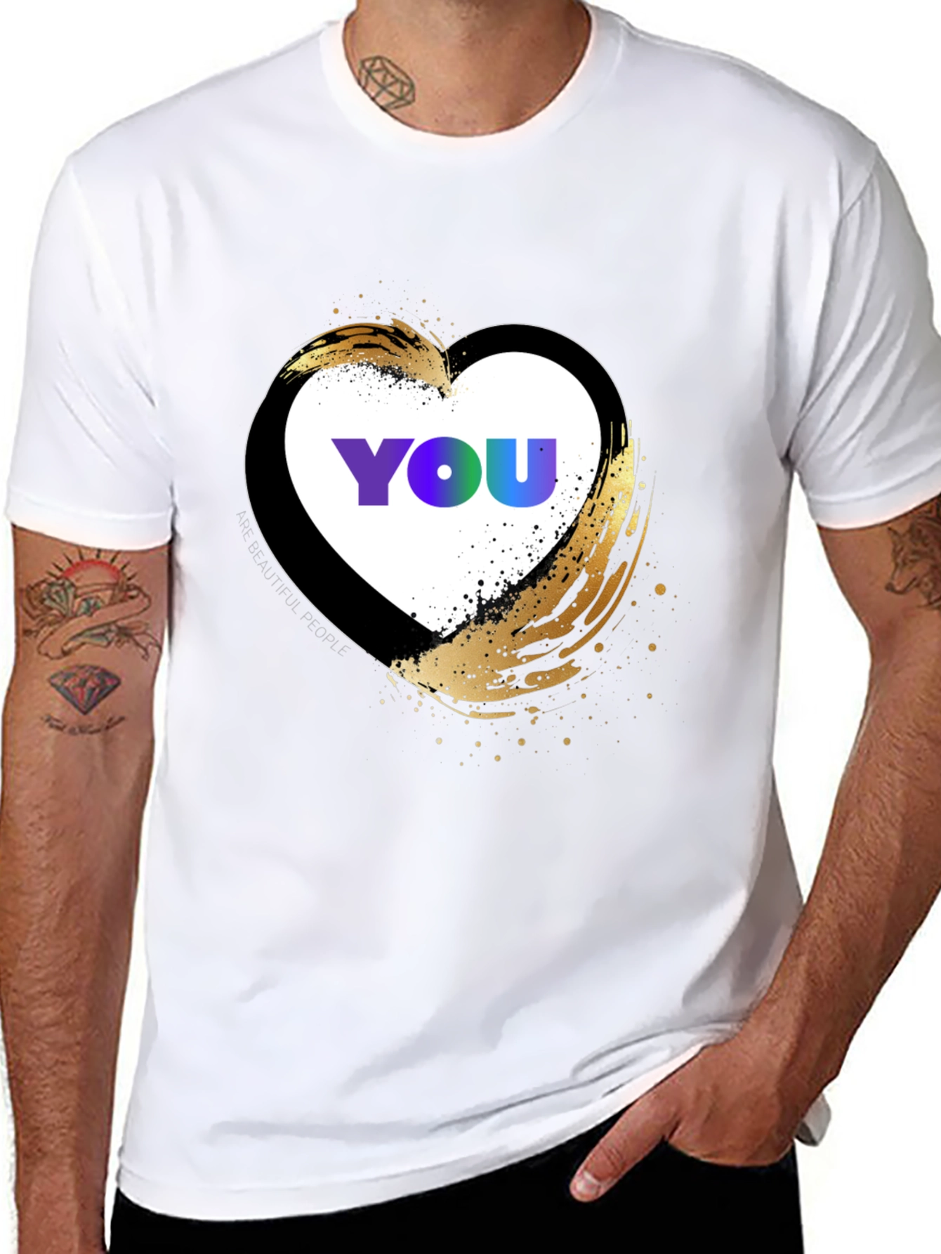 Black YOU Heart Graphic T-Shirt - Trendy Casual Top view 8