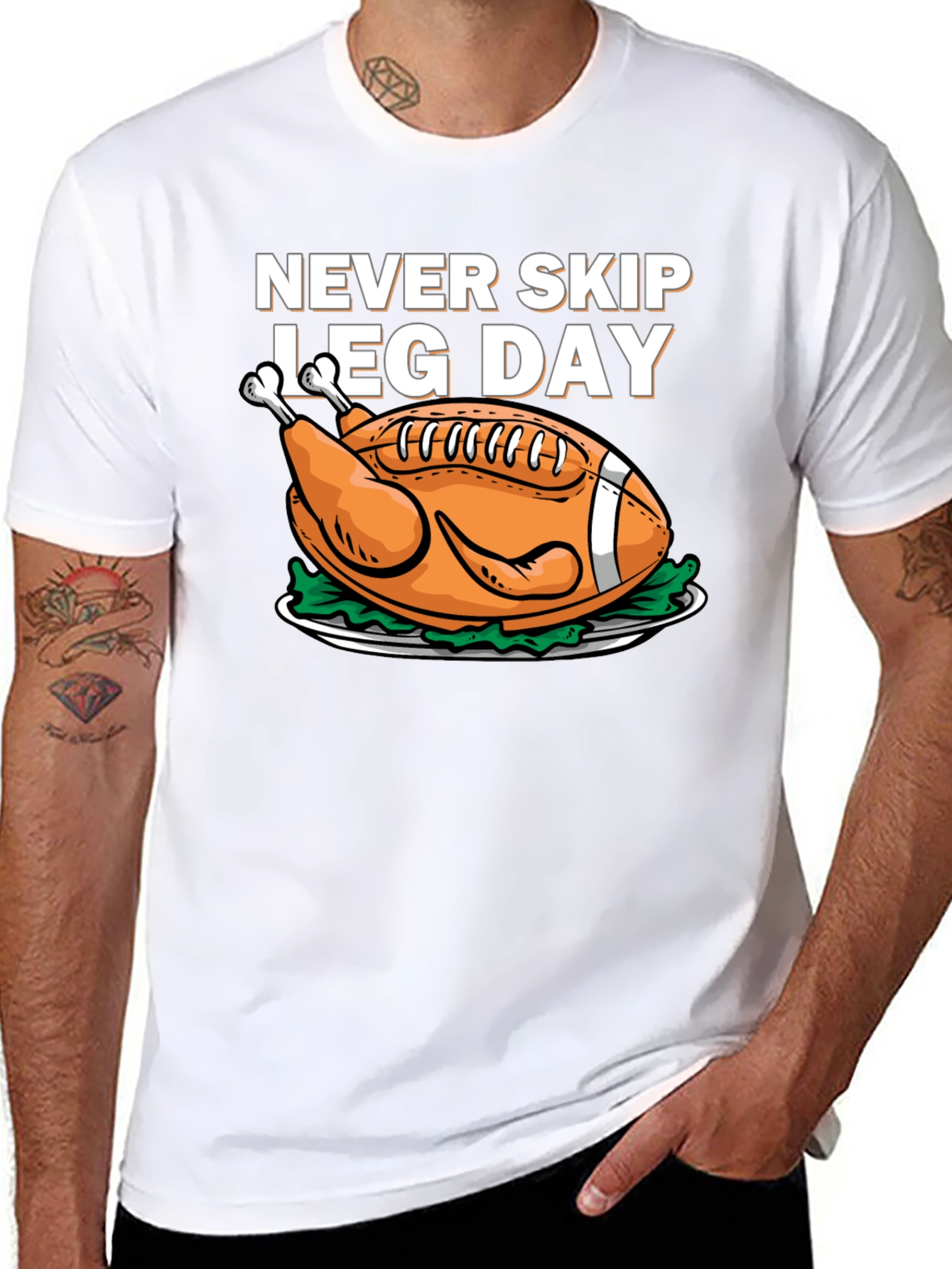 Black Never Skip Leg Day Football Turkey T-Shirt view 8