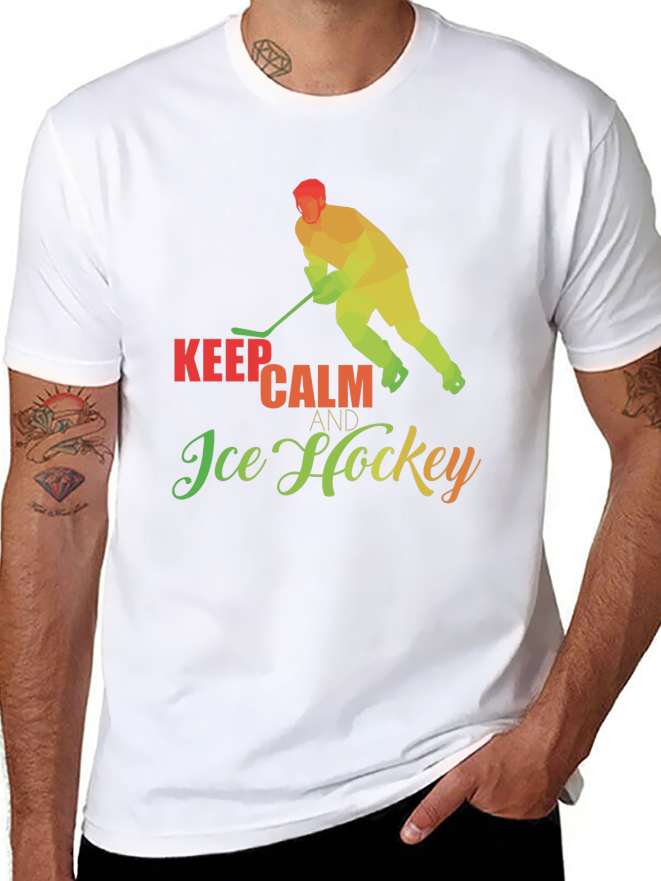 Black Keep Calm & Ice Hockey T-Shirt view 8