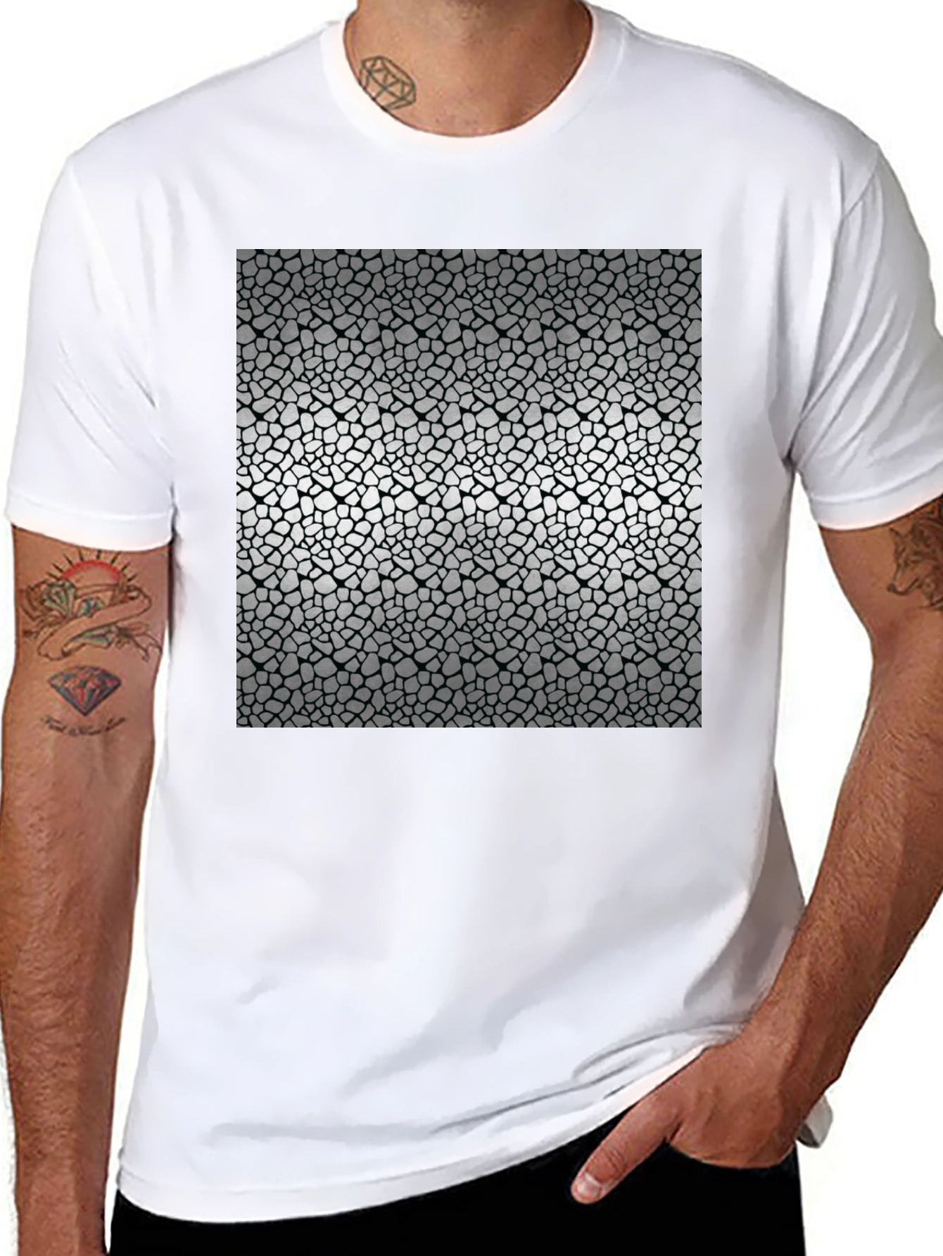 Black Mosaic Print Black T-Shirt view 8