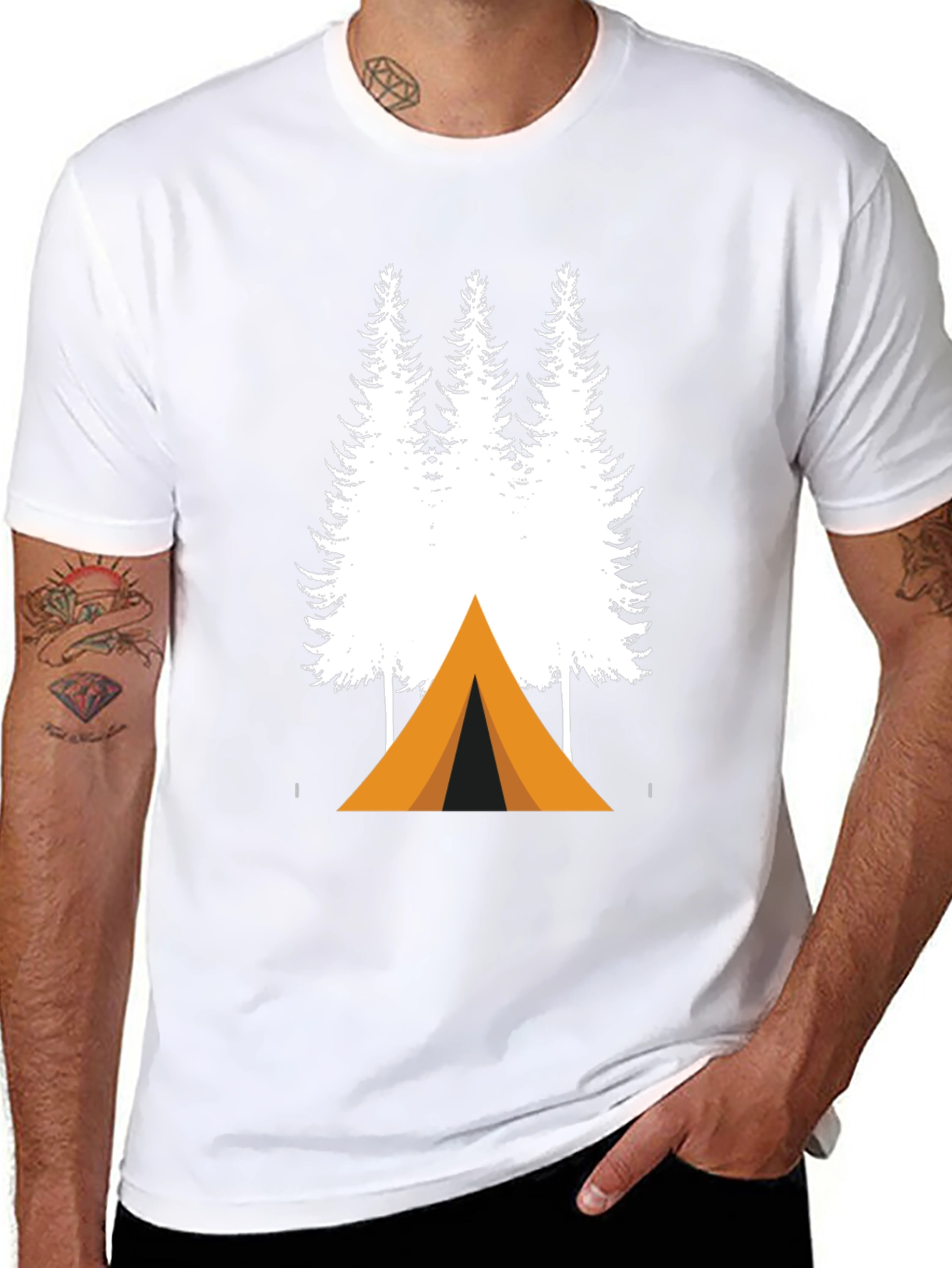 Black Camping Trees Graphic Tee - Adventure Ready T-Shirt view 8
