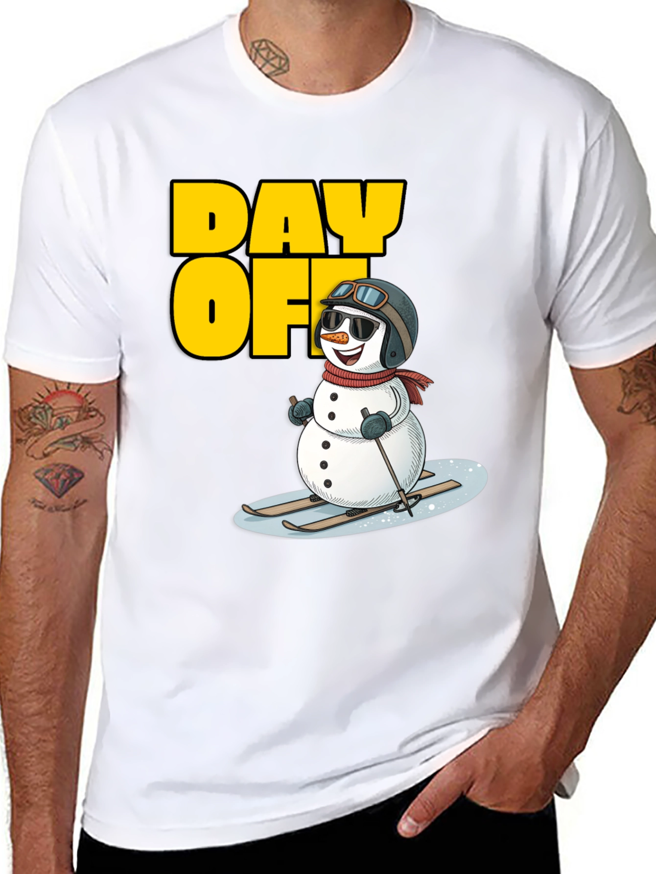 Black Day Off Snowman T-Shirt - Skiing Holiday Tee view 8