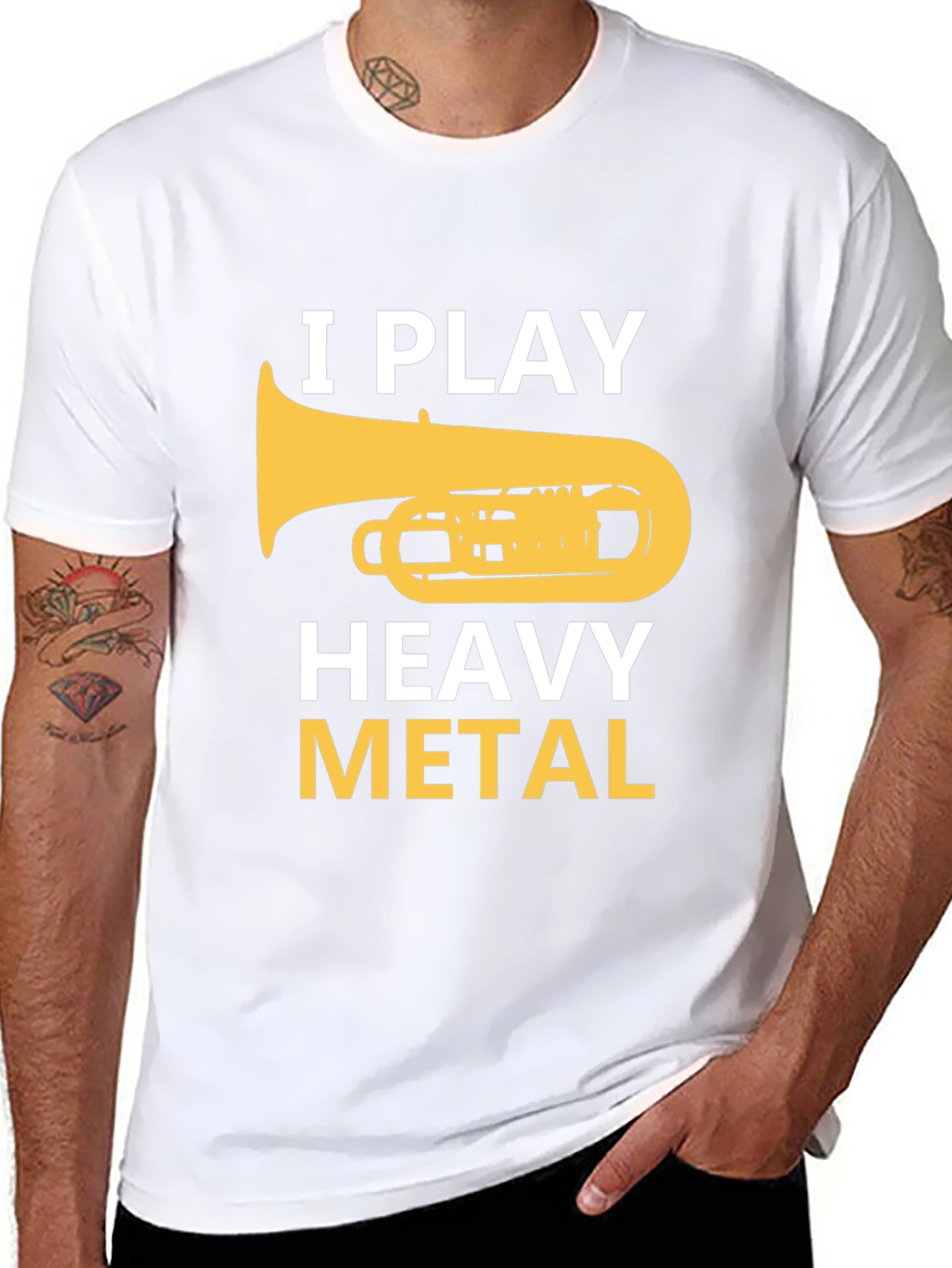 Black I Play Heavy Metal Tuba Musician Graphic Tee view 8