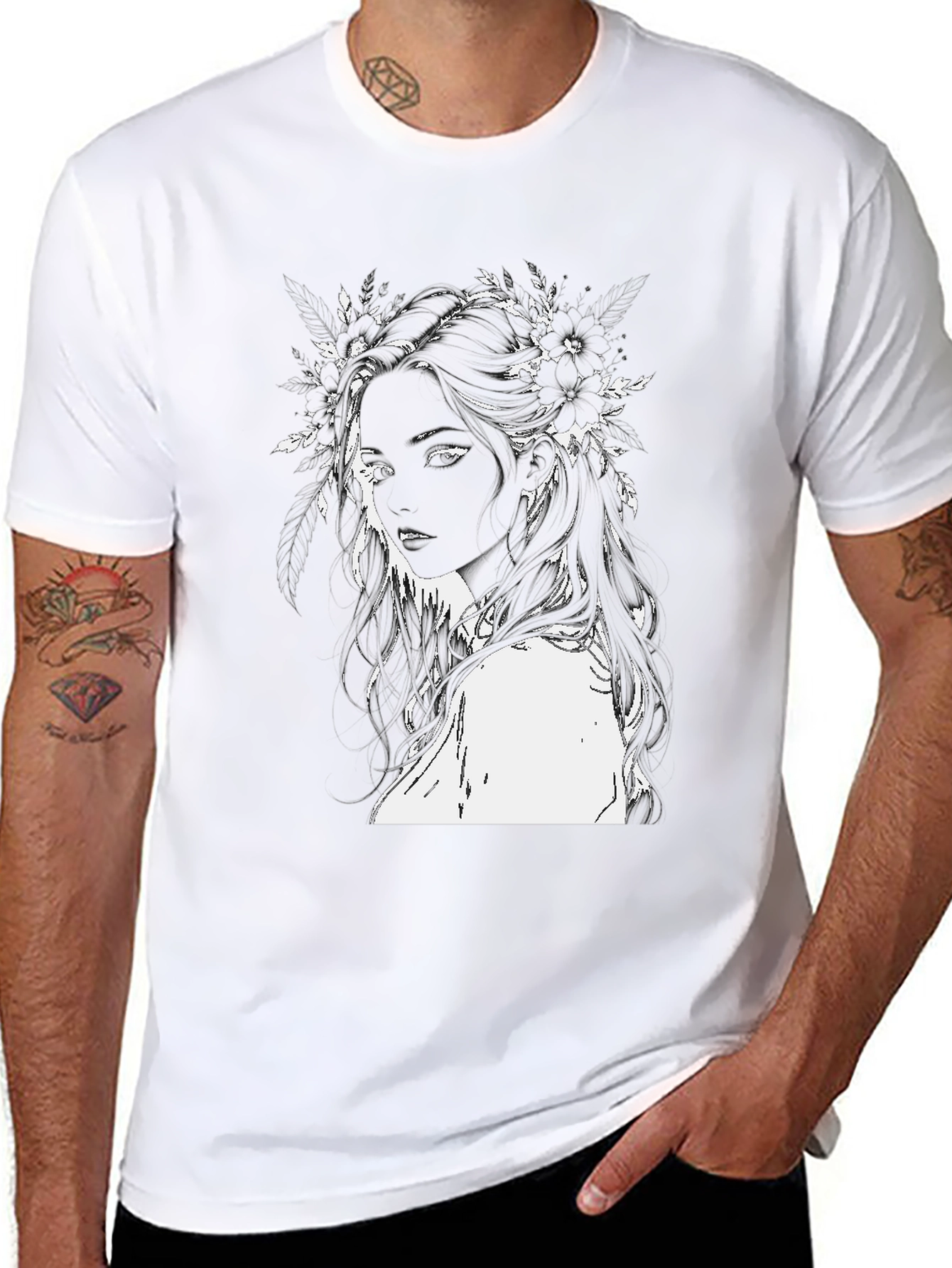 Black Black T-Shirt with Floral Woman Design view 8