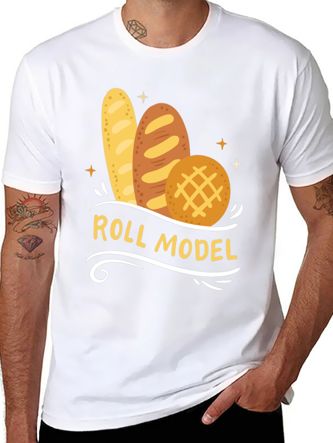 Black Roll Model Graphic T-Shirt - Funny Bread Pun Tee view 8
