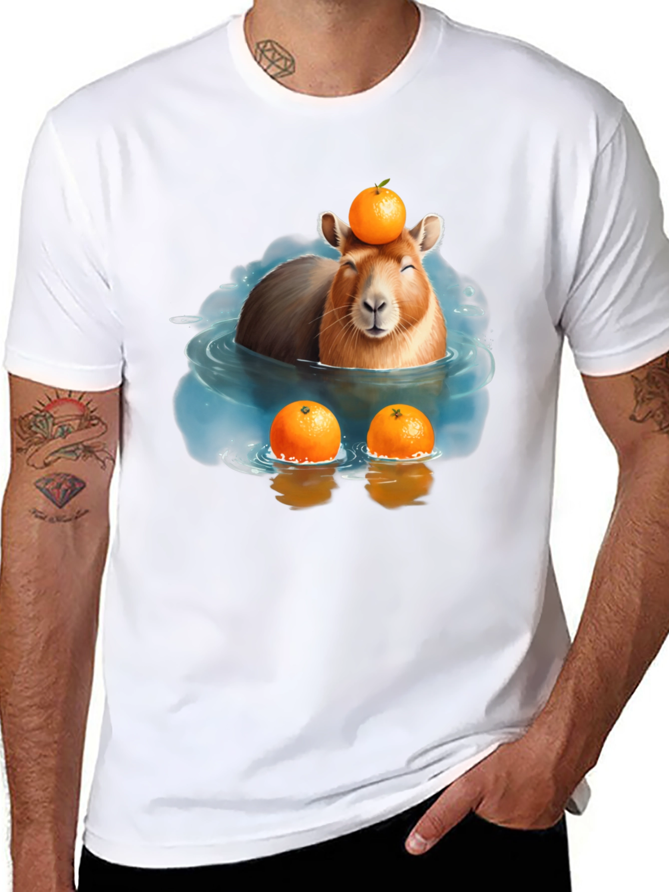 Black Capybara Orange T-Shirt view 8