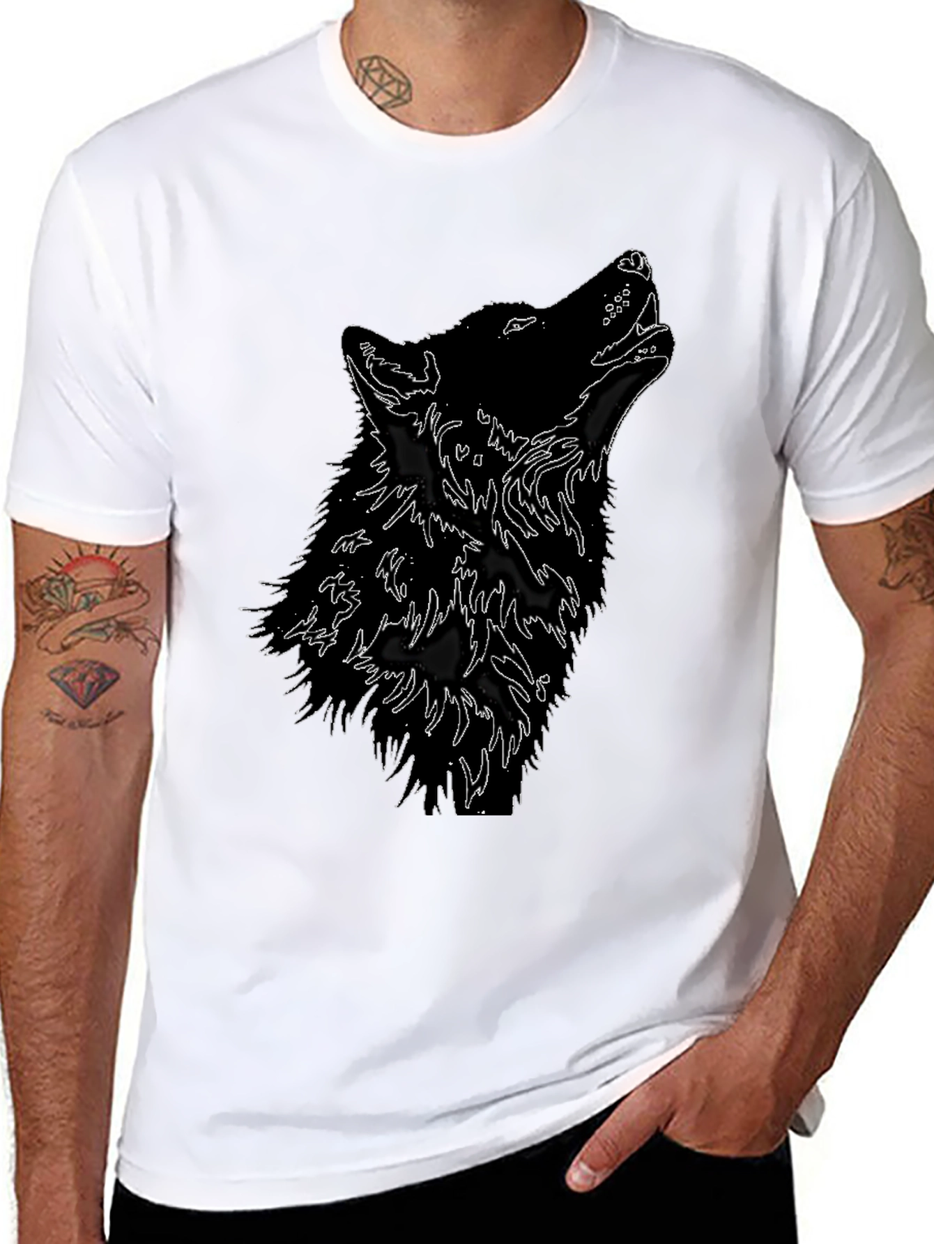 Black Black Wolf Howl T-Shirt - Graphic Tee view 8