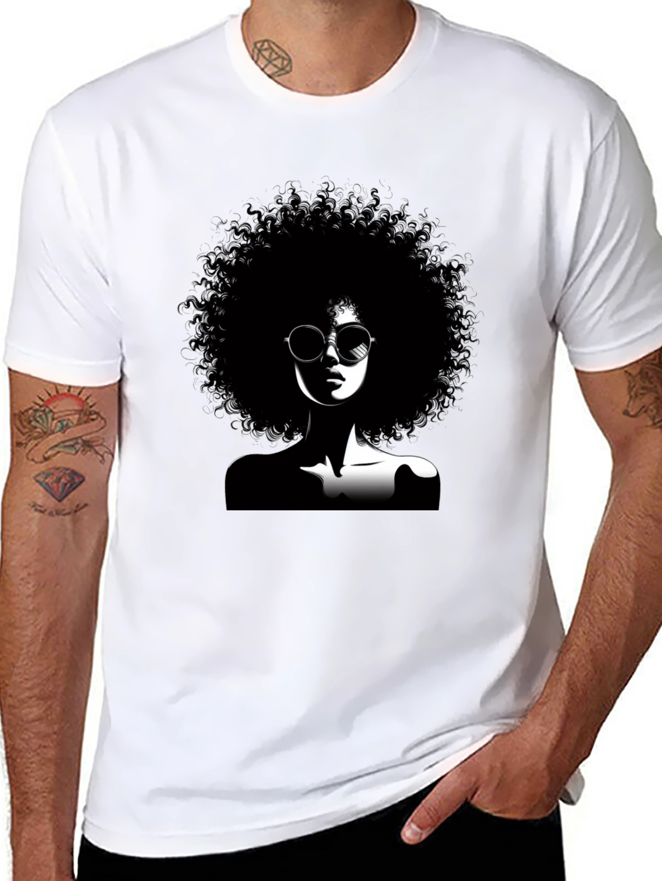 Black Afro Silhouette Graphic T-Shirt - Unisex Cotton Tee view 8