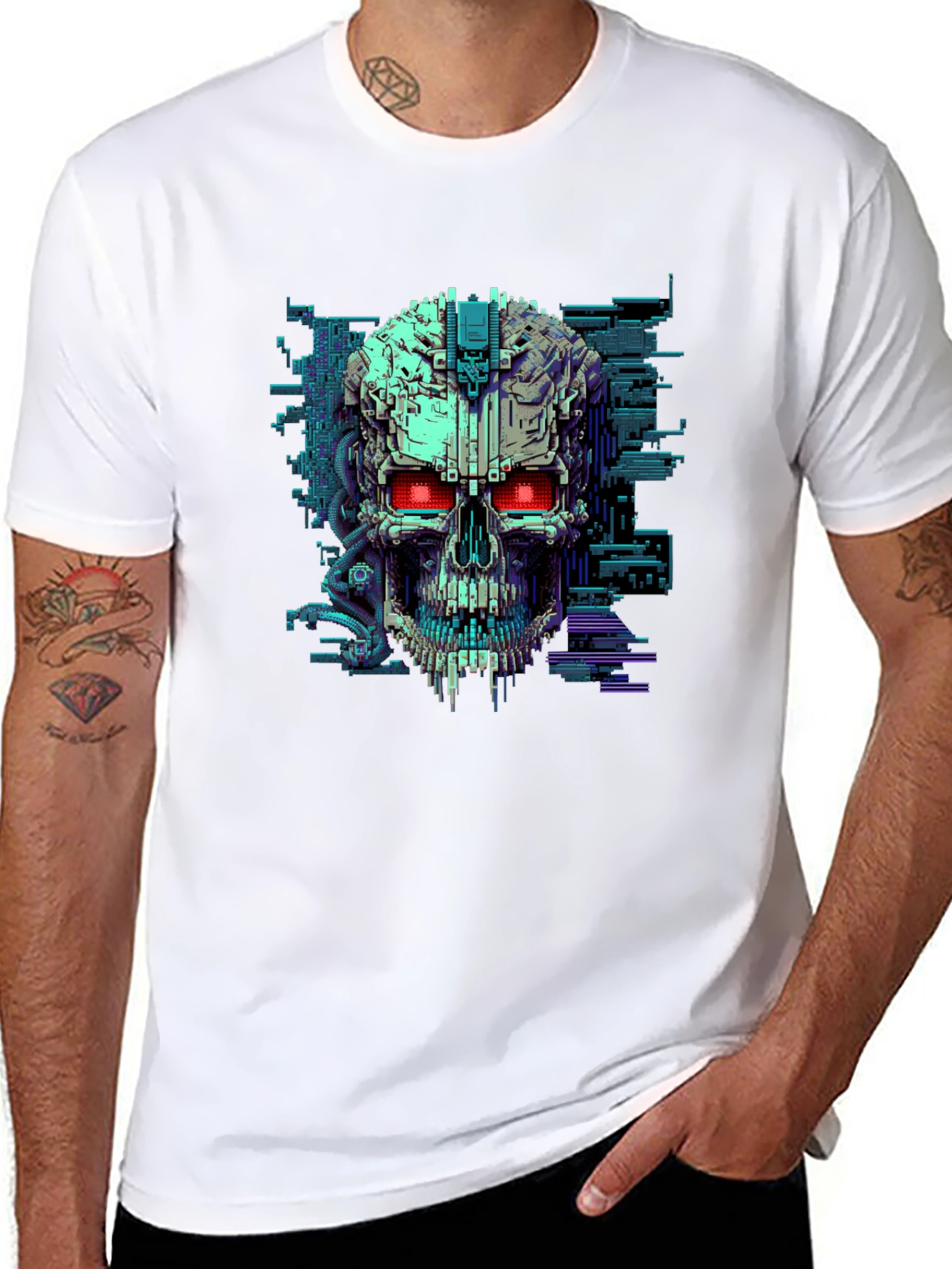 Black Cyber Skull T-Shirt - Futuristic Techwear view 8