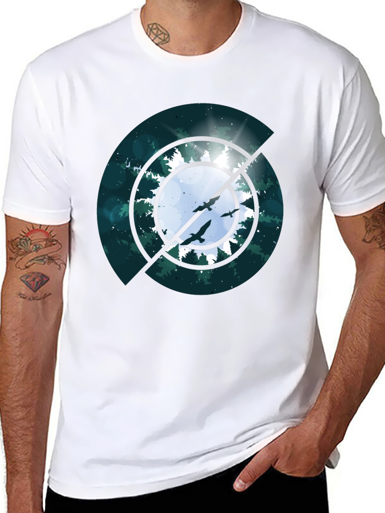 Black Nature Target T-Shirt - Forest Birds Tee view 8