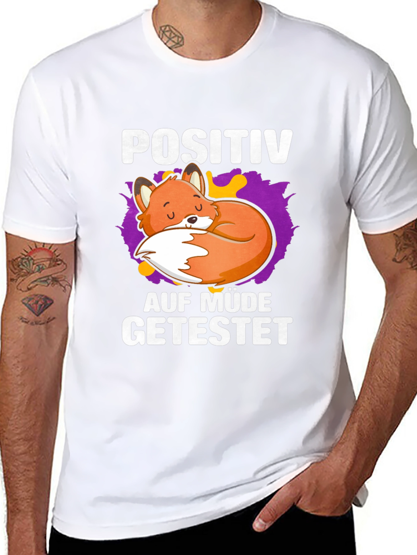 Black Lazy Fox Positiv Auf Mude Getestet T-Shirt view 8