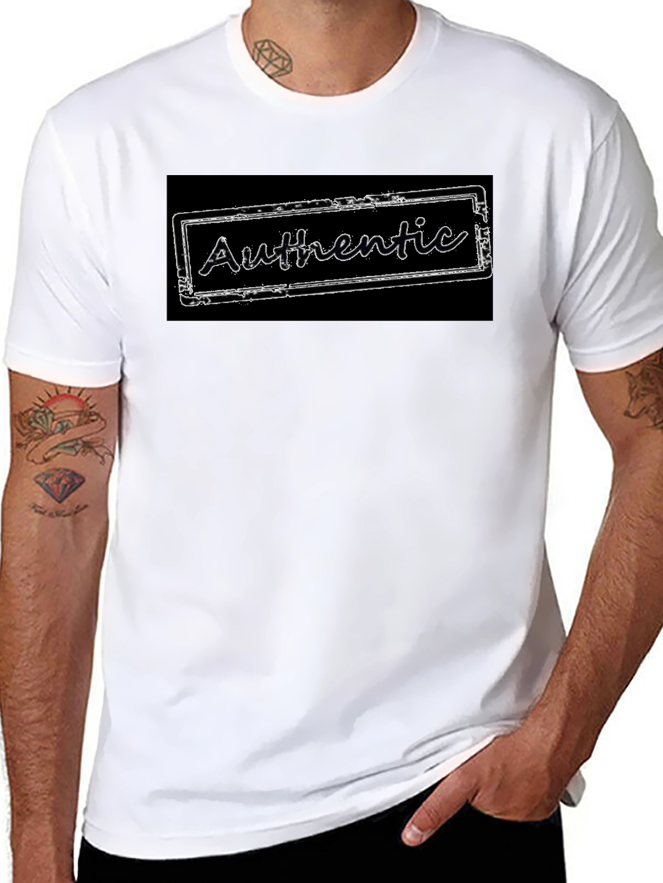 Black Authentic Stamp Graphic Tee - Black Cotton Blend T-Shirt view 8