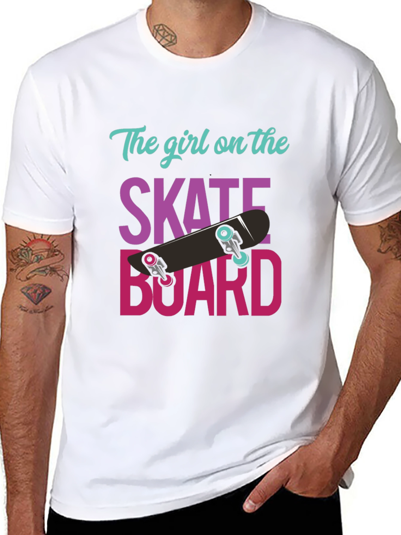 Black Skateboard Girl T-Shirt - Cool Graphic Tee view 8