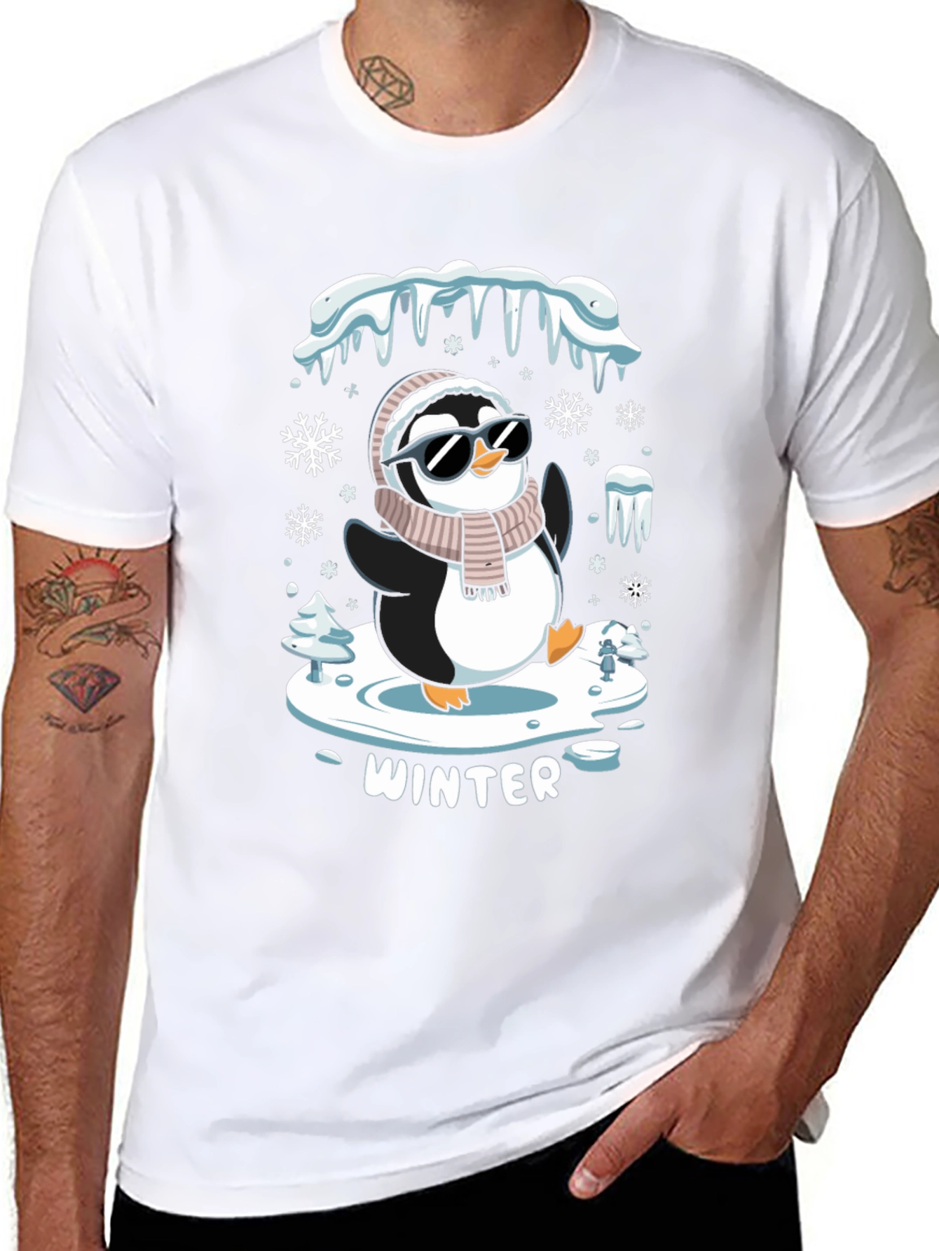 Black Winter Penguin T-Shirt - Cool Holiday Apparel view 8