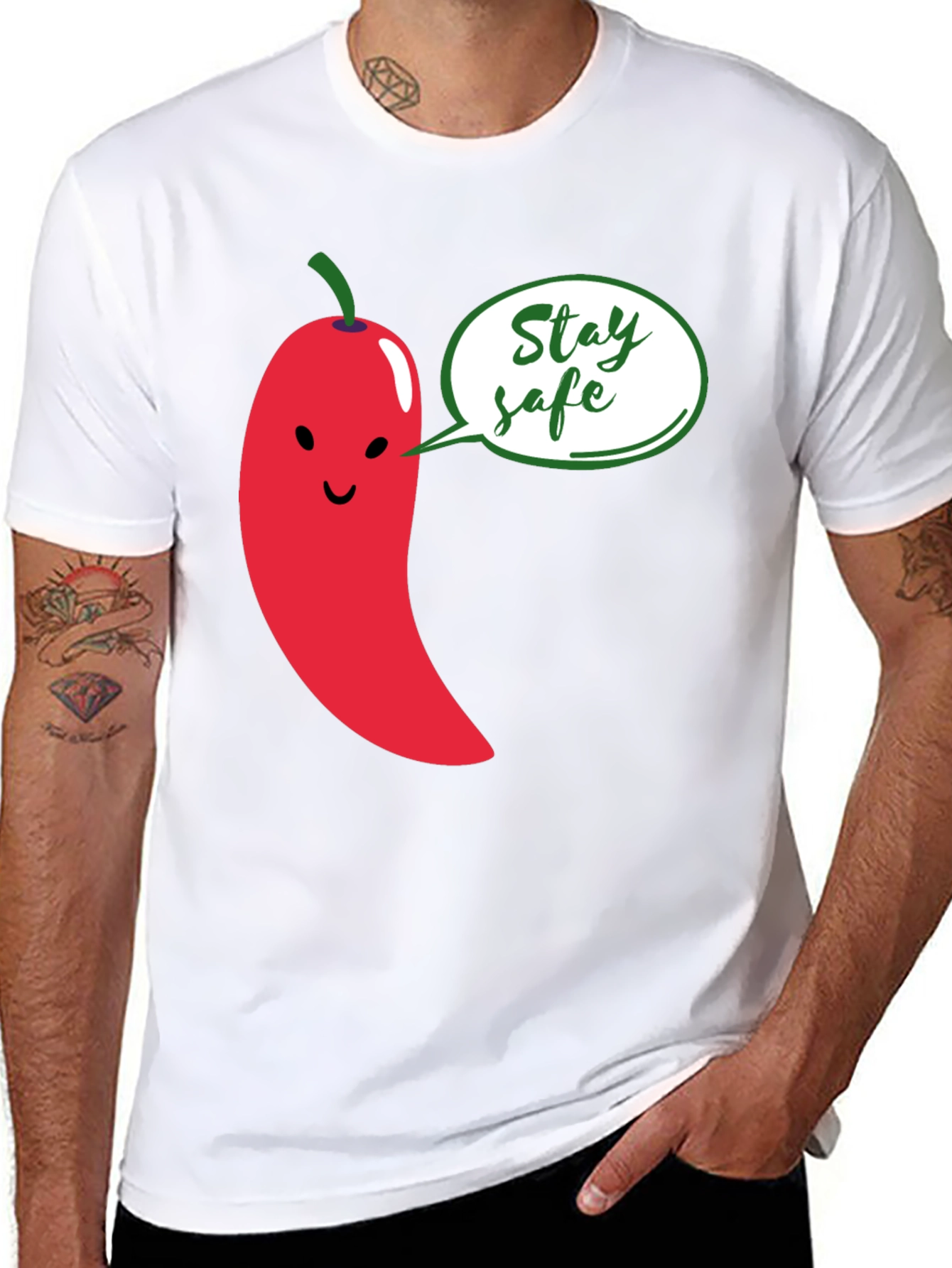 Black Stay Safe Pepper Graphic Tee - Unisex Black T-Shirt view 8