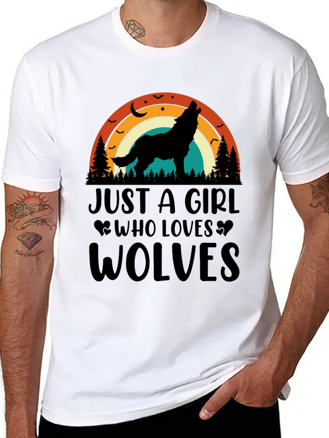 Black Wolf Lover Retro Graphic Tee view 8
