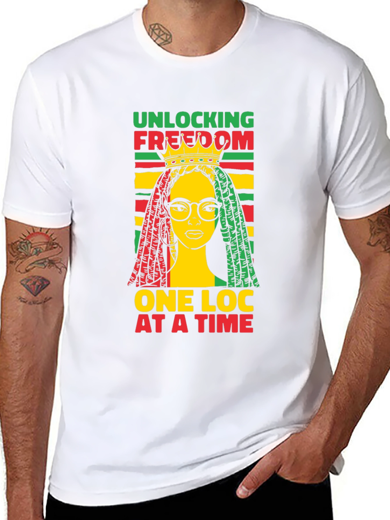 Black Unlocking Freedom Tee - Rasta Loc Design view 8