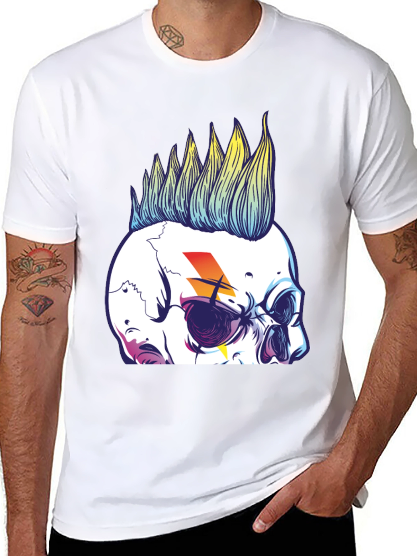 Skull Mohawk Graphic Tee - Men's Black Cotton T-Shirt - 8
