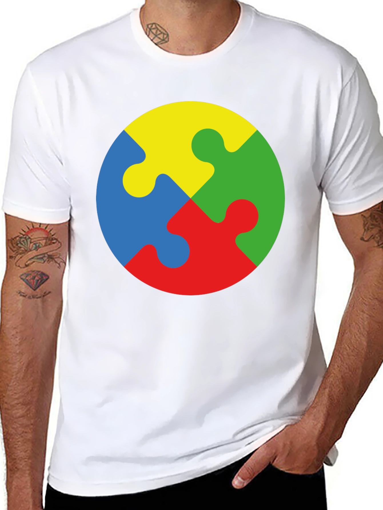 Black Autism Awareness Puzzle Piece Graphic T-Shirt view 8