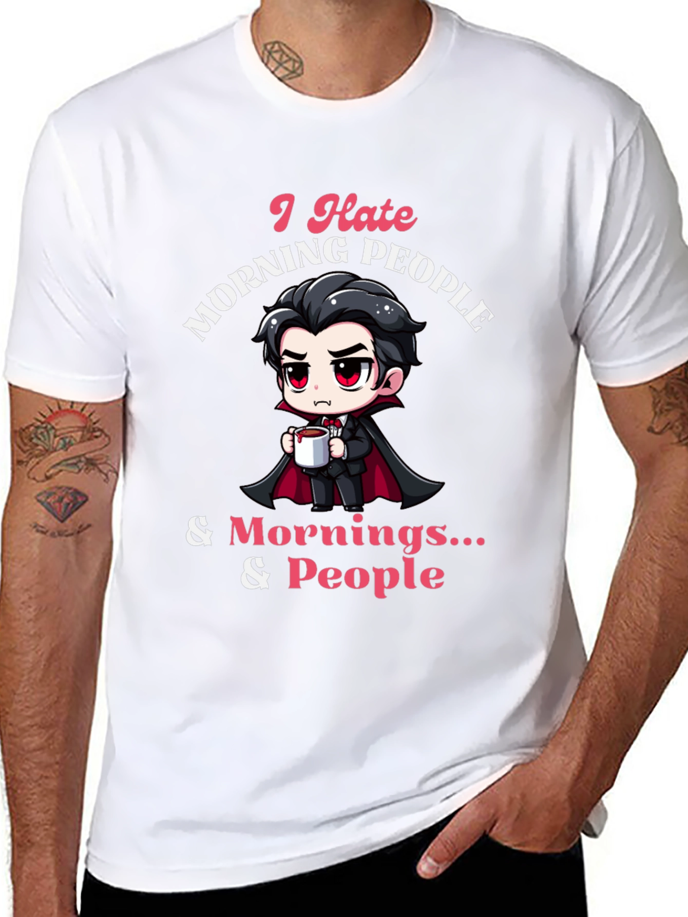 Black I Hate Morning People Black T-Shirt view 8